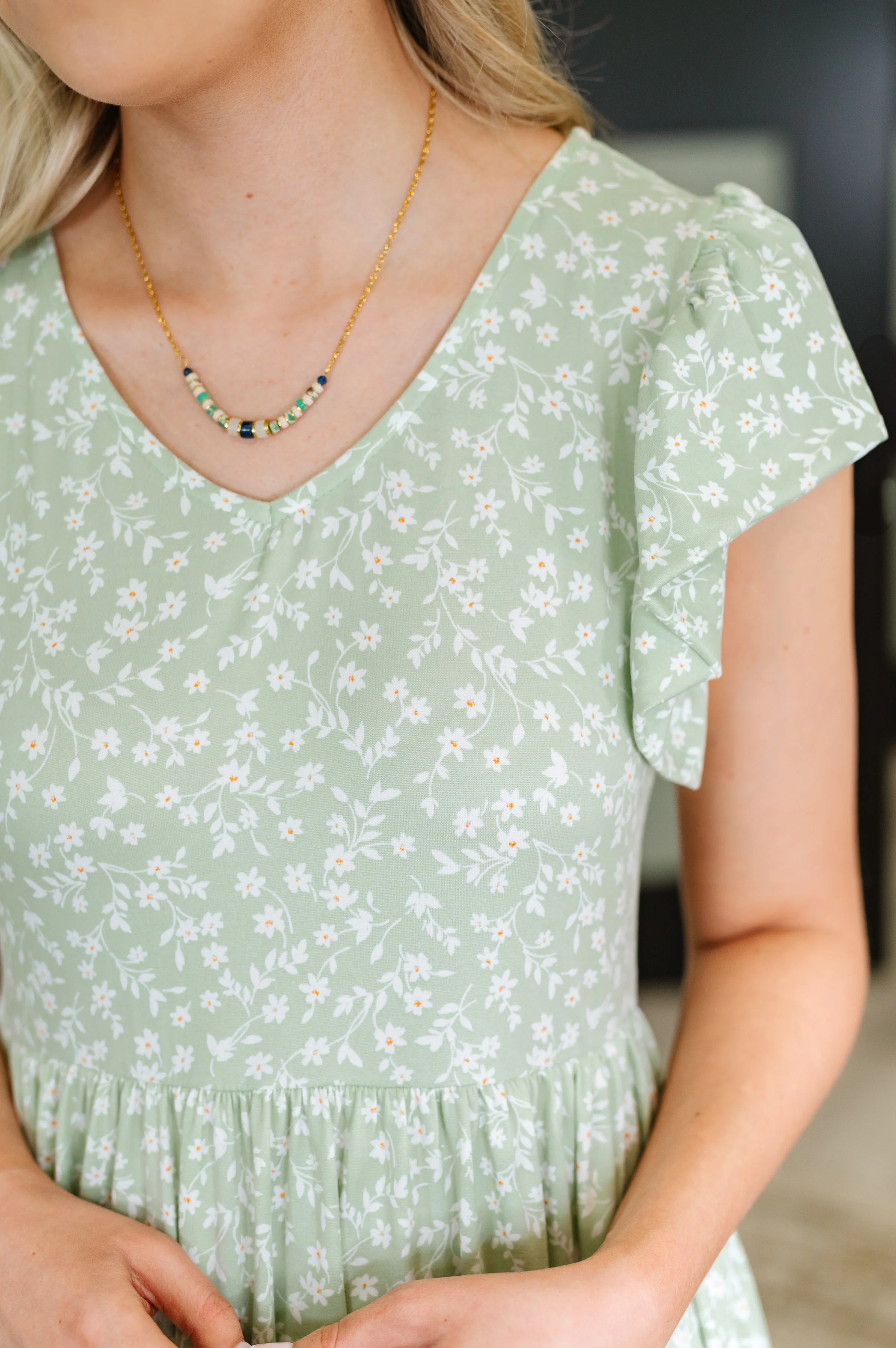 Twirl Me Softly Flutter Sleeve Dress in Sage - Image 2