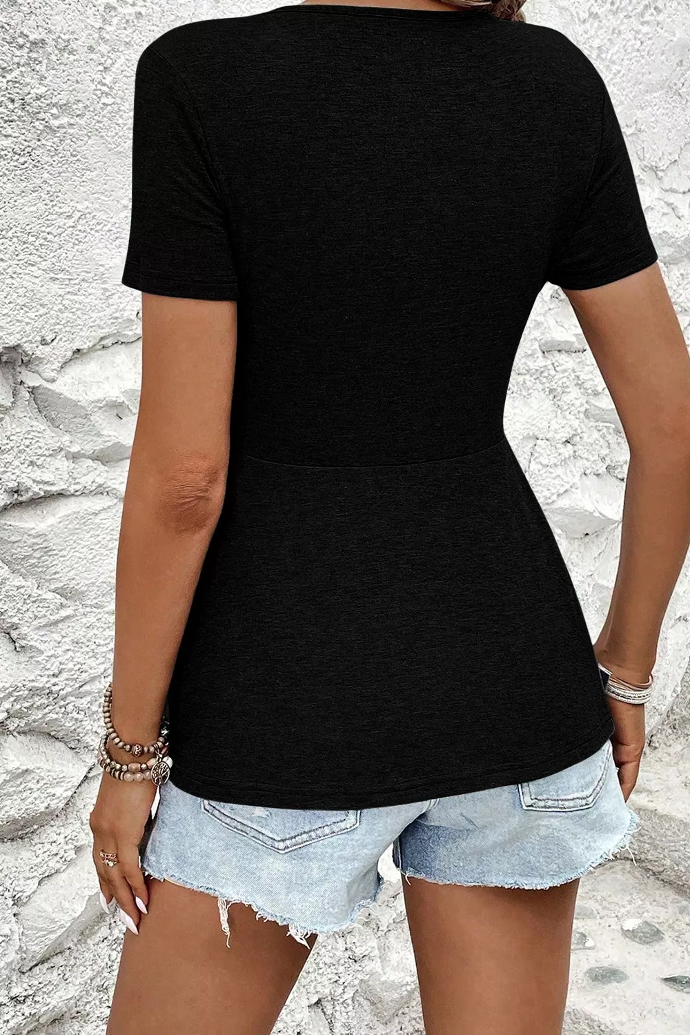 Twist Front V-Neck Short Sleeve Casual Blouse - Image 6