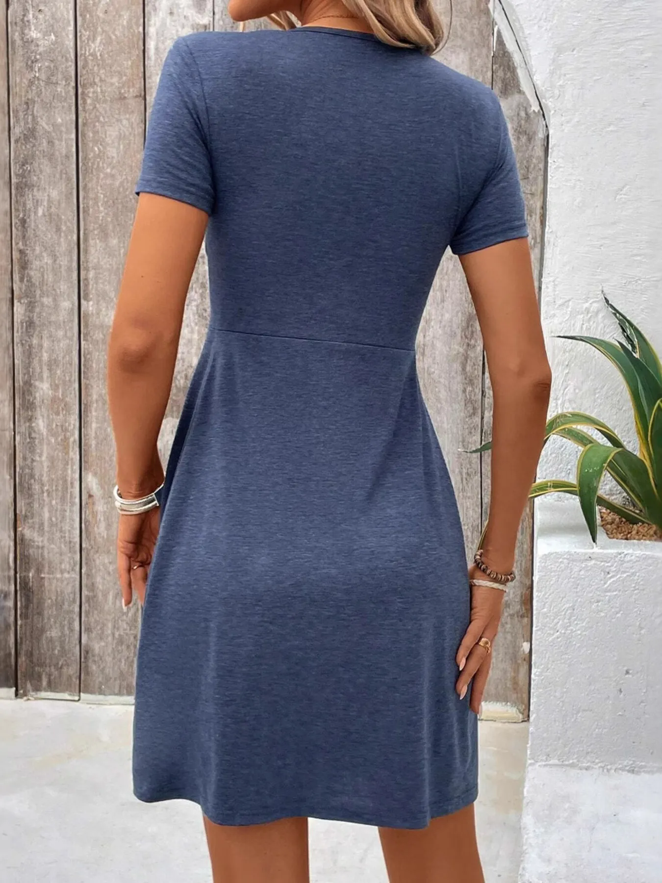 Twist Front V-Neck Short Sleeve Casual Dress - Image 2