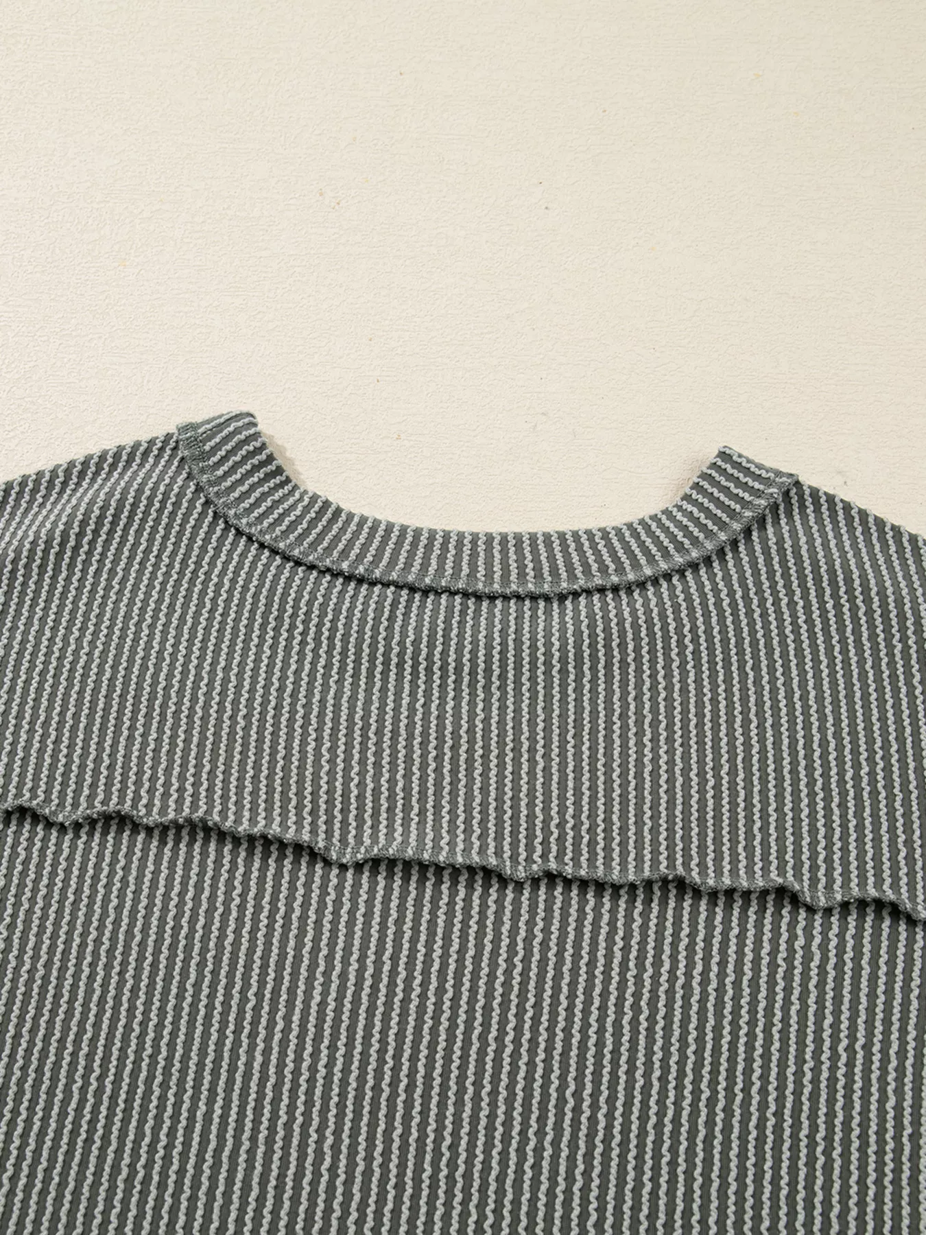 Twist Ribbed Exposed Seam Detail Long Sleeve Loose Top - Image 6