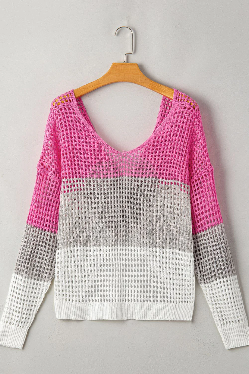Twisted Back Round Neck Contrast Knit Cover Up - Image 12