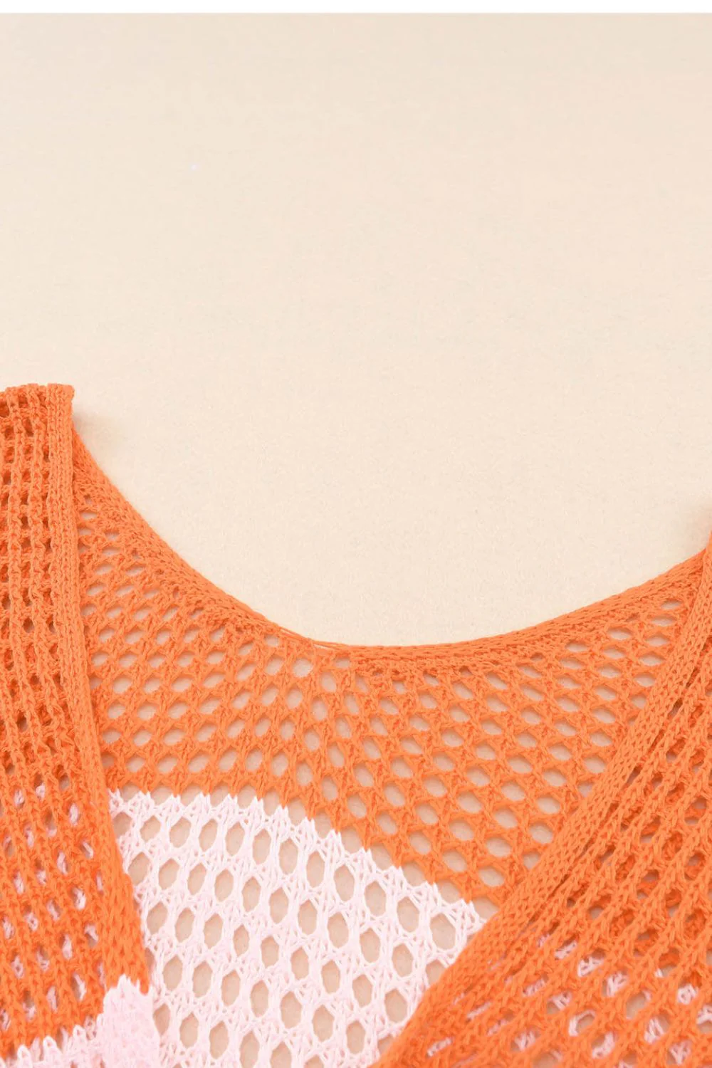 Twisted Back Round Neck Contrast Knit Cover Up - Image 7