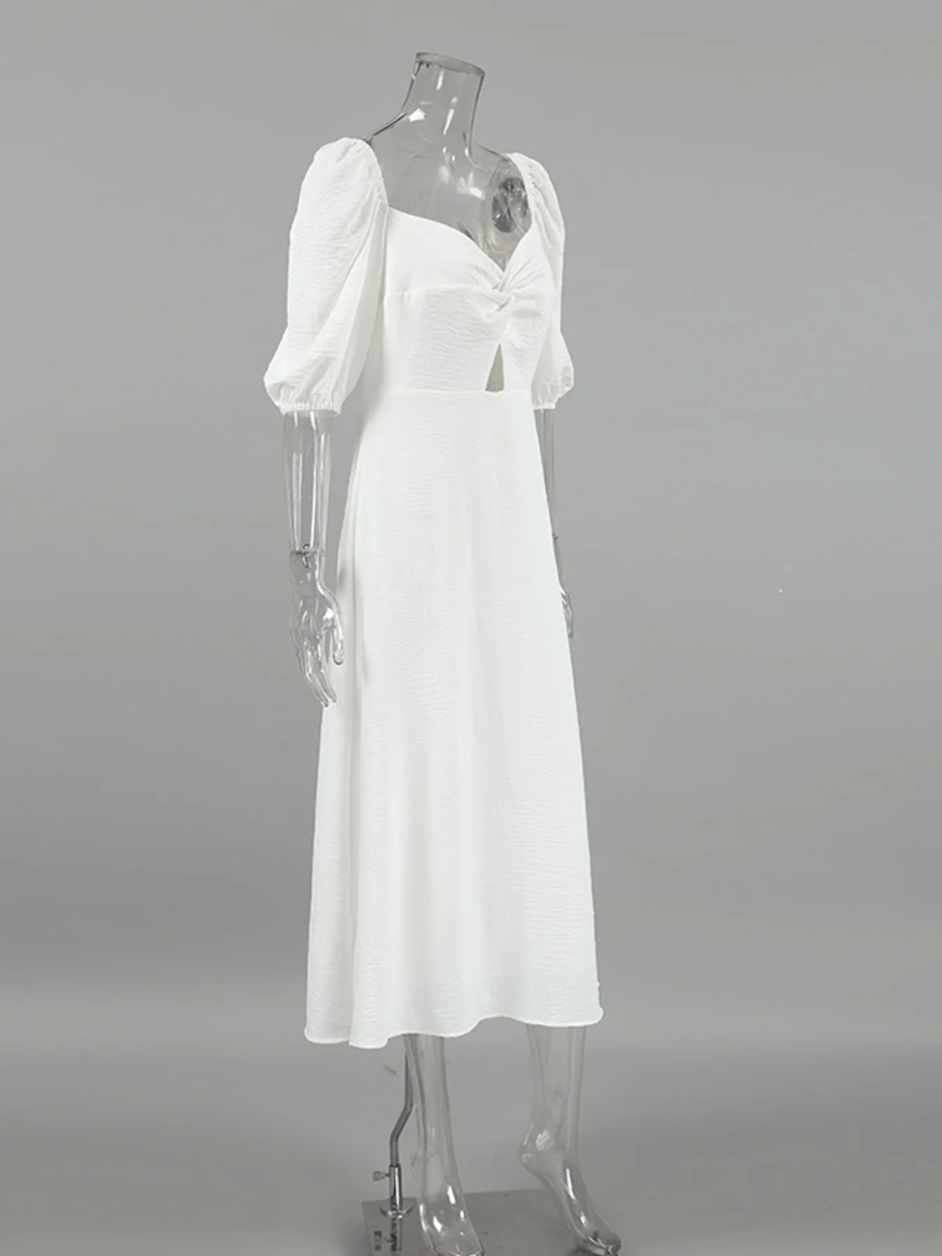 Twisted Front Puff Sleeve Midi Dress - Image 8