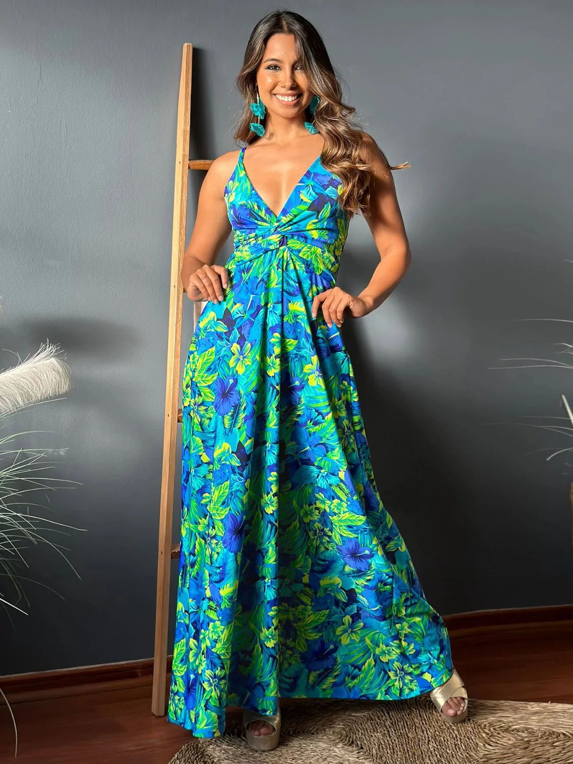Twisted Printed V-Neck Cami Dress - Image 9