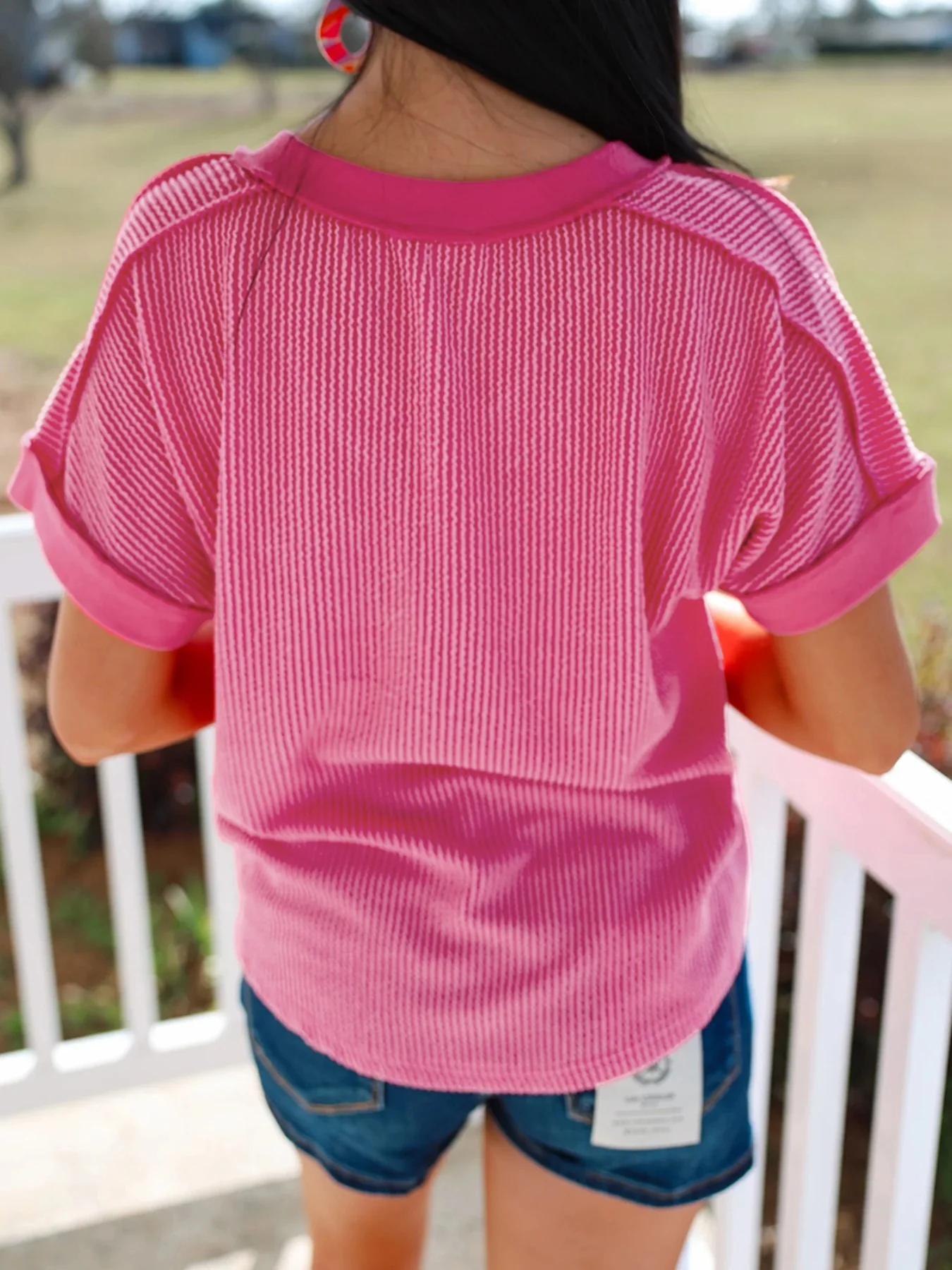 Twisted Rib Sequin Patriotic Balloon Dog V Neck Tee - Image 2
