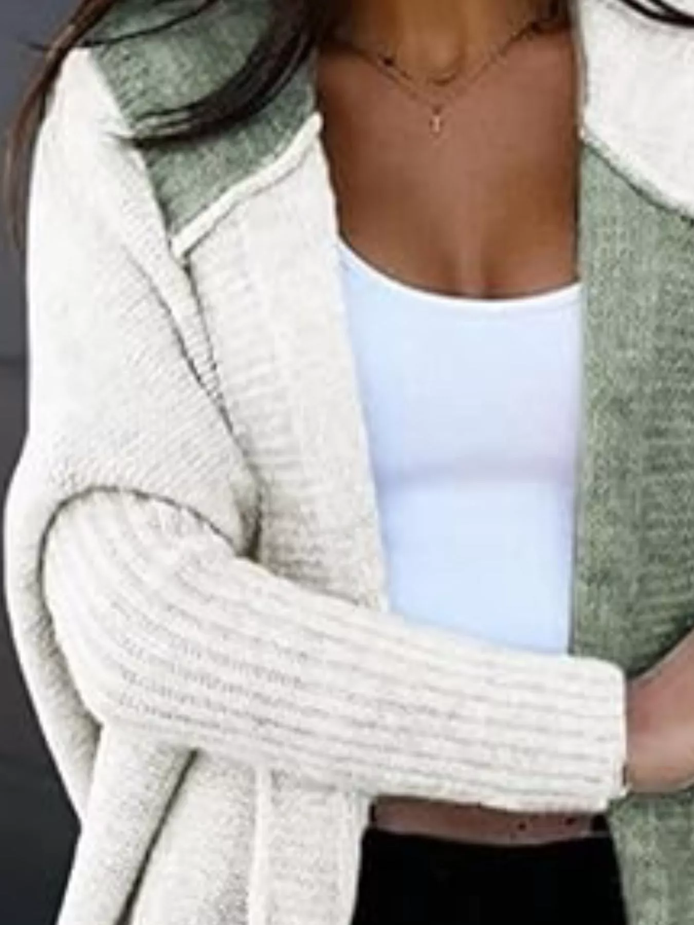 Two-Tone Open Front Knit Hooded Cardigan - Image 9