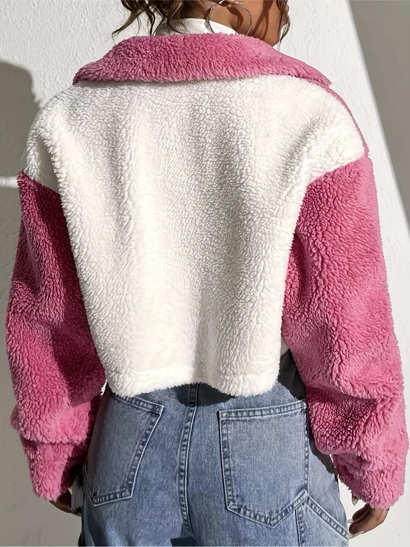 Two-Tone Plush Cropped Jacket - Image 2