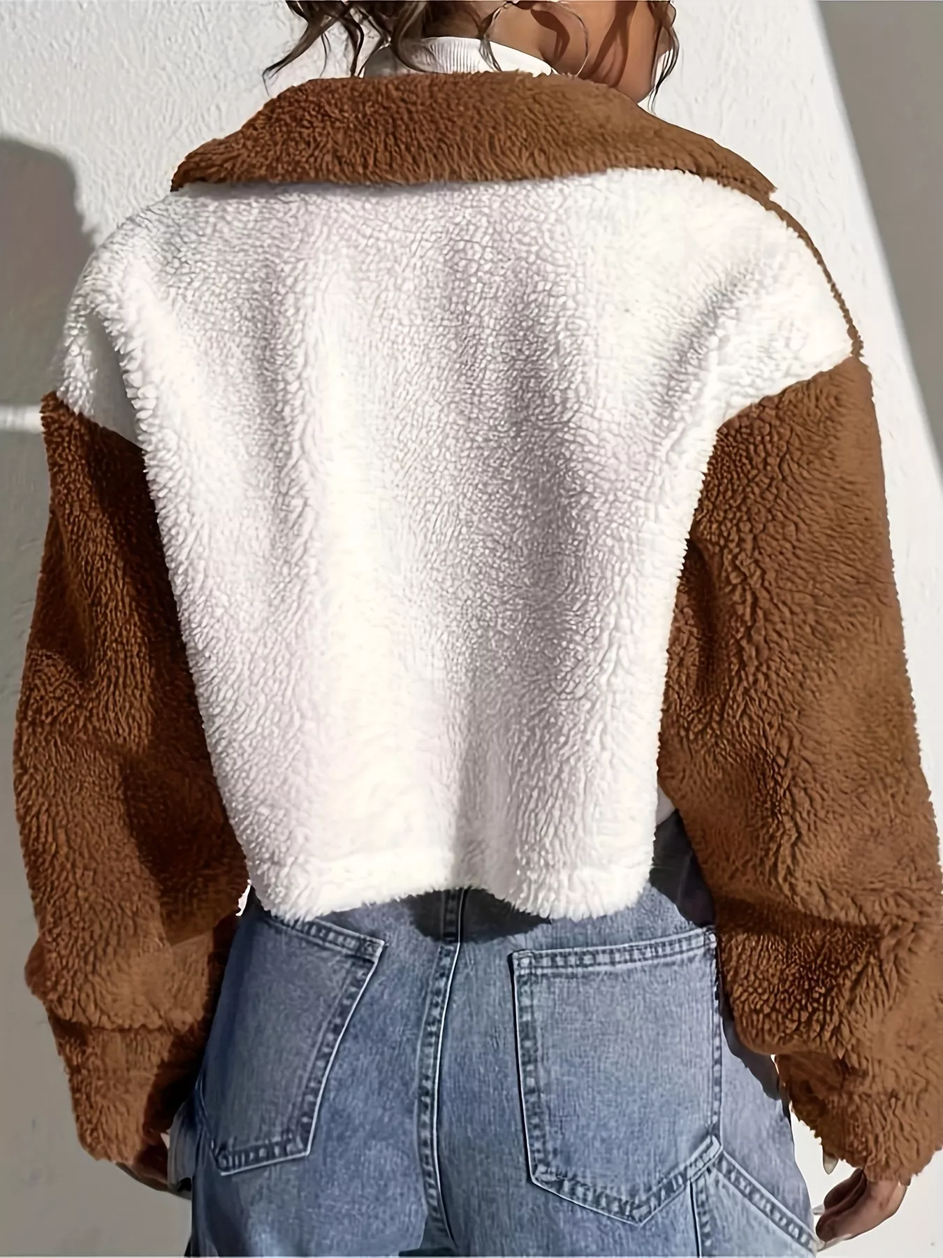 Two-Tone Plush Cropped Jacket - Image 7