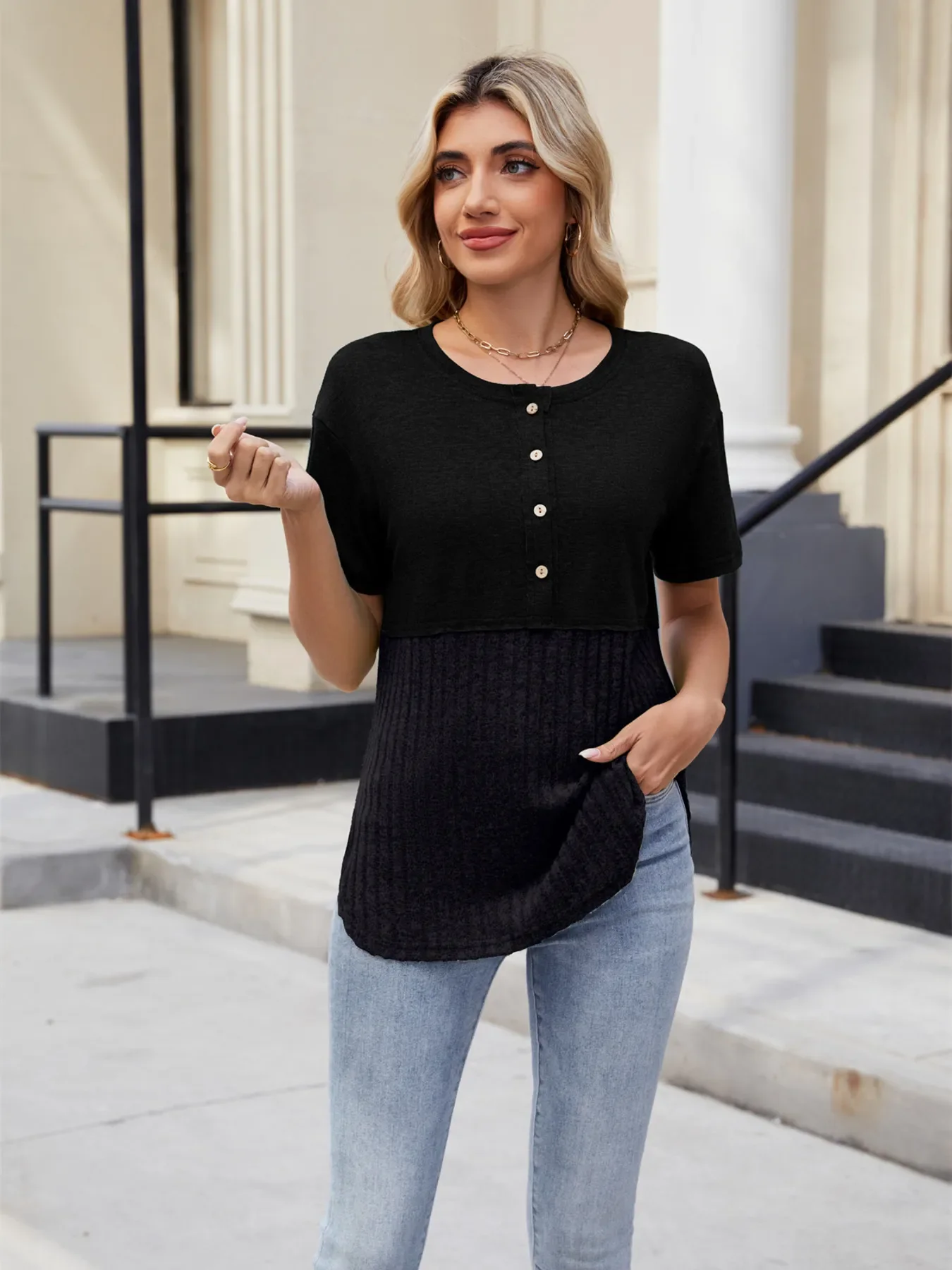 Two-Tone Short Sleeve Top - Image 17