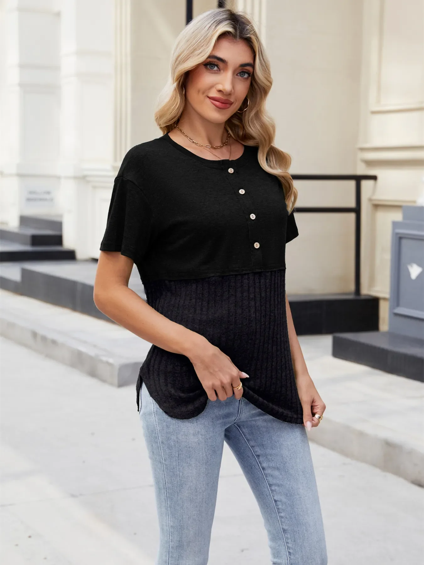 Two-Tone Short Sleeve Top - Image 18