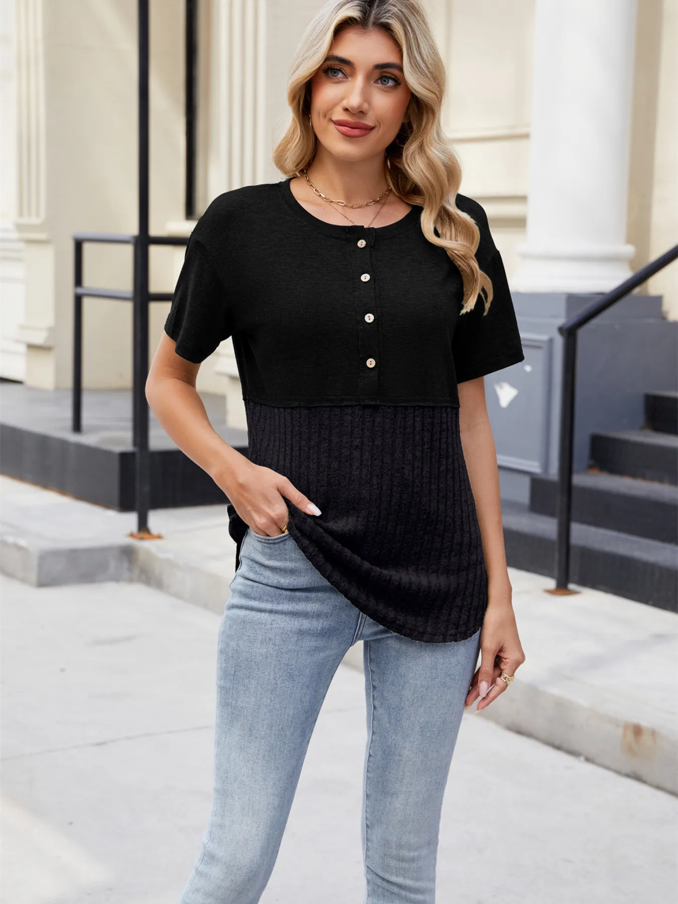 Two-Tone Short Sleeve Top - Image 19