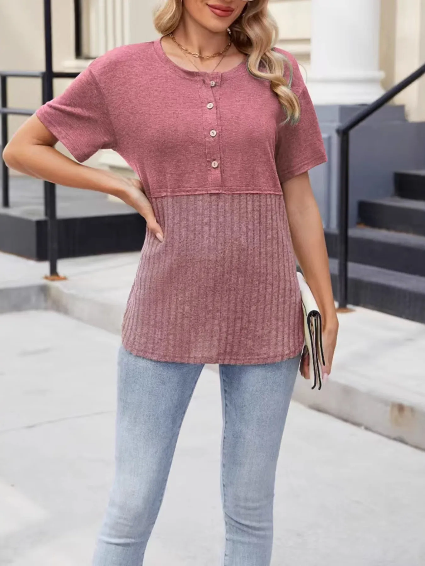 Two-Tone Short Sleeve Top - Image 20