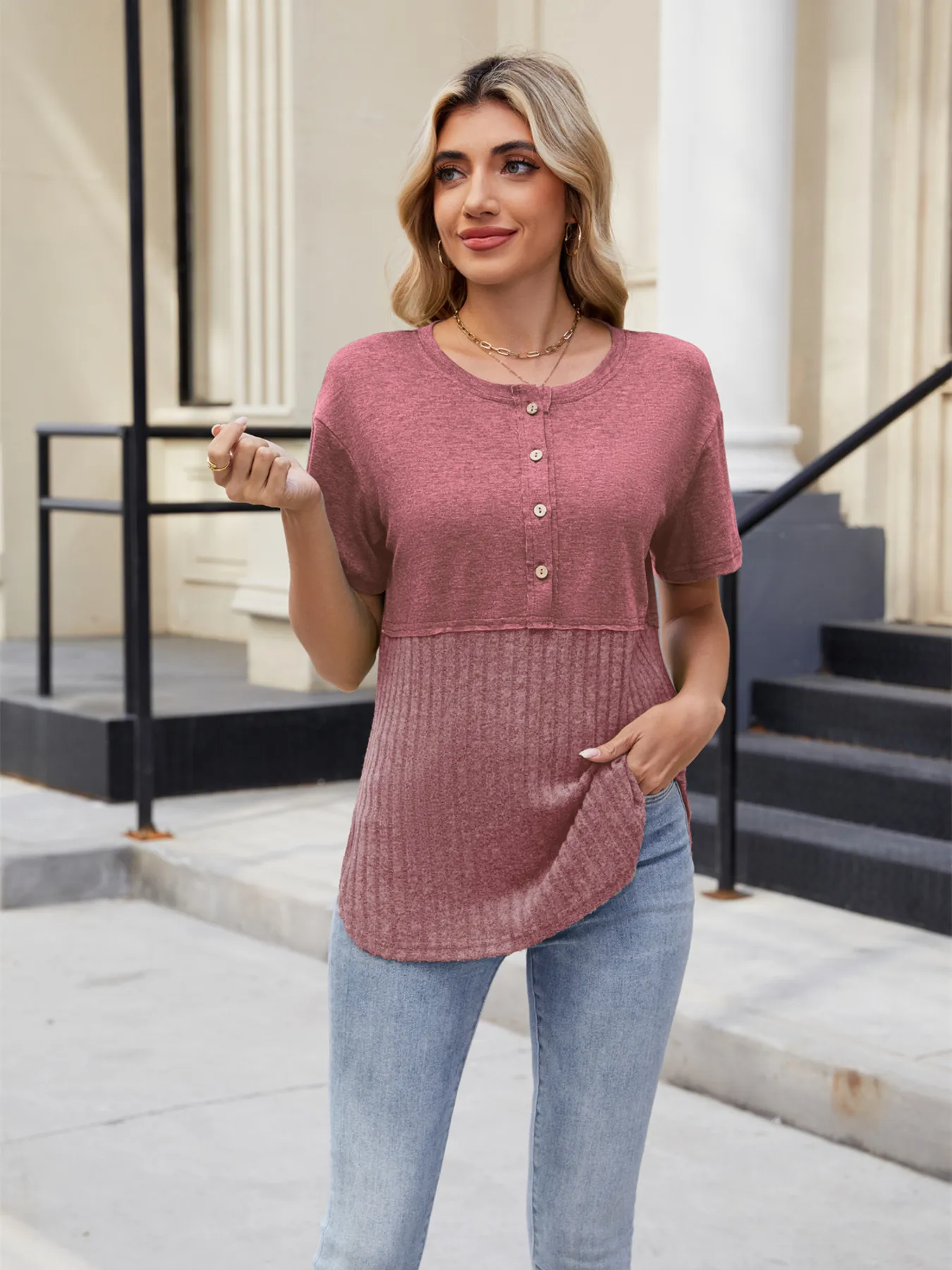 Two-Tone Short Sleeve Top - Image 23