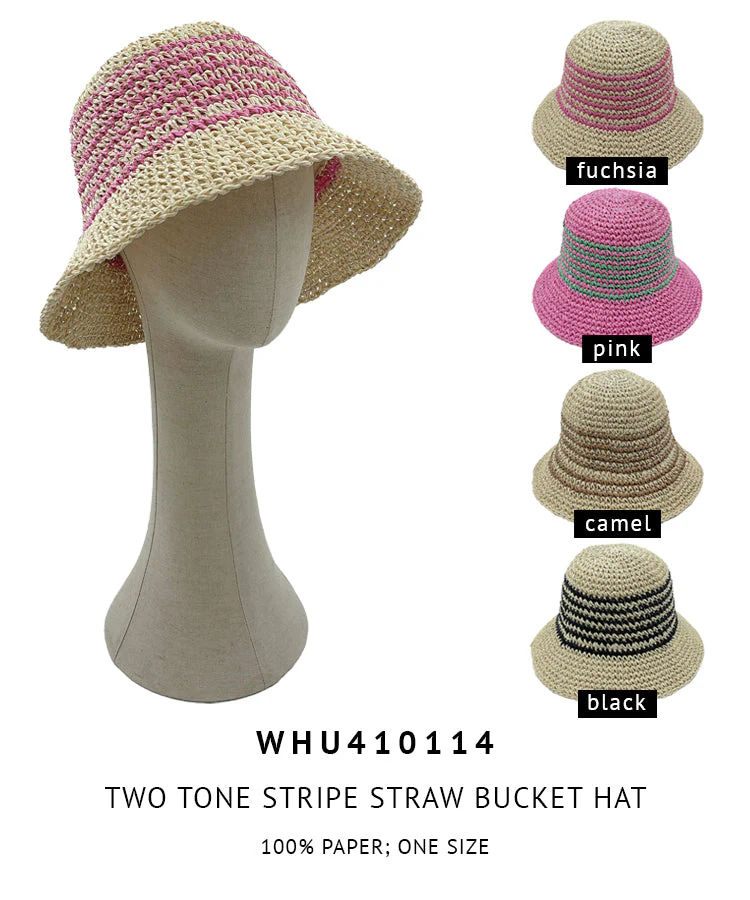 Two Tone Stripe Straw Bucket Hat - Image 8