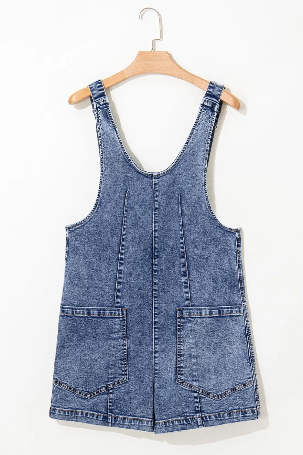 U Neck Patched Pocket Denim Overalls - Image 7