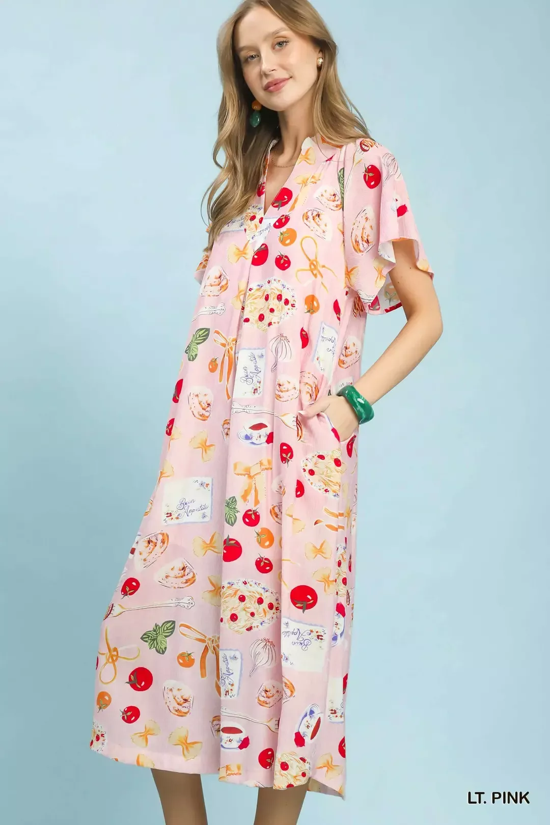 Umgee Abstract Print Flutter Sleeve Midi Dress - Image 3