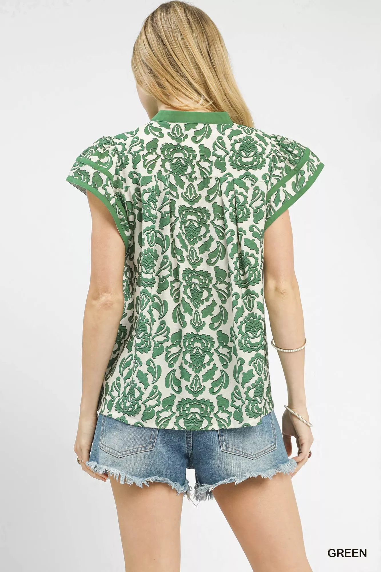 Umgee Abstract Print Short Sleeve Blouse - Image 3