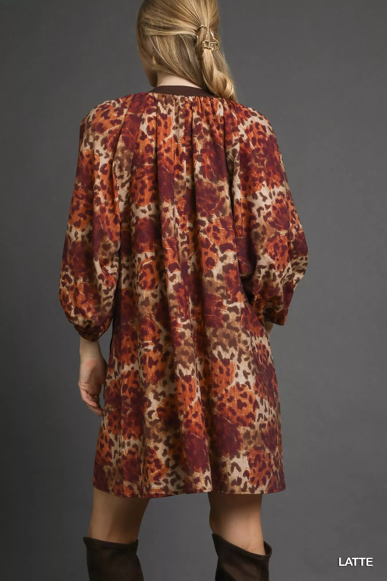 Umgee Animal Print Boho Tunic Dress with Contrast Trim Detail - Image 3