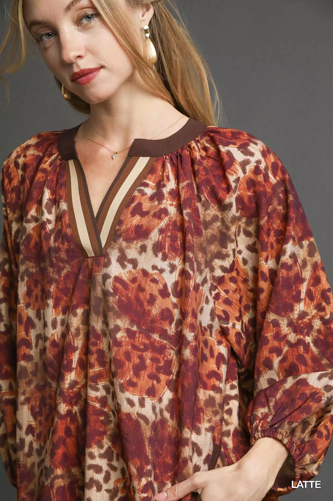 Umgee Animal Print Boho Tunic Dress with Contrast Trim Detail - Image 6
