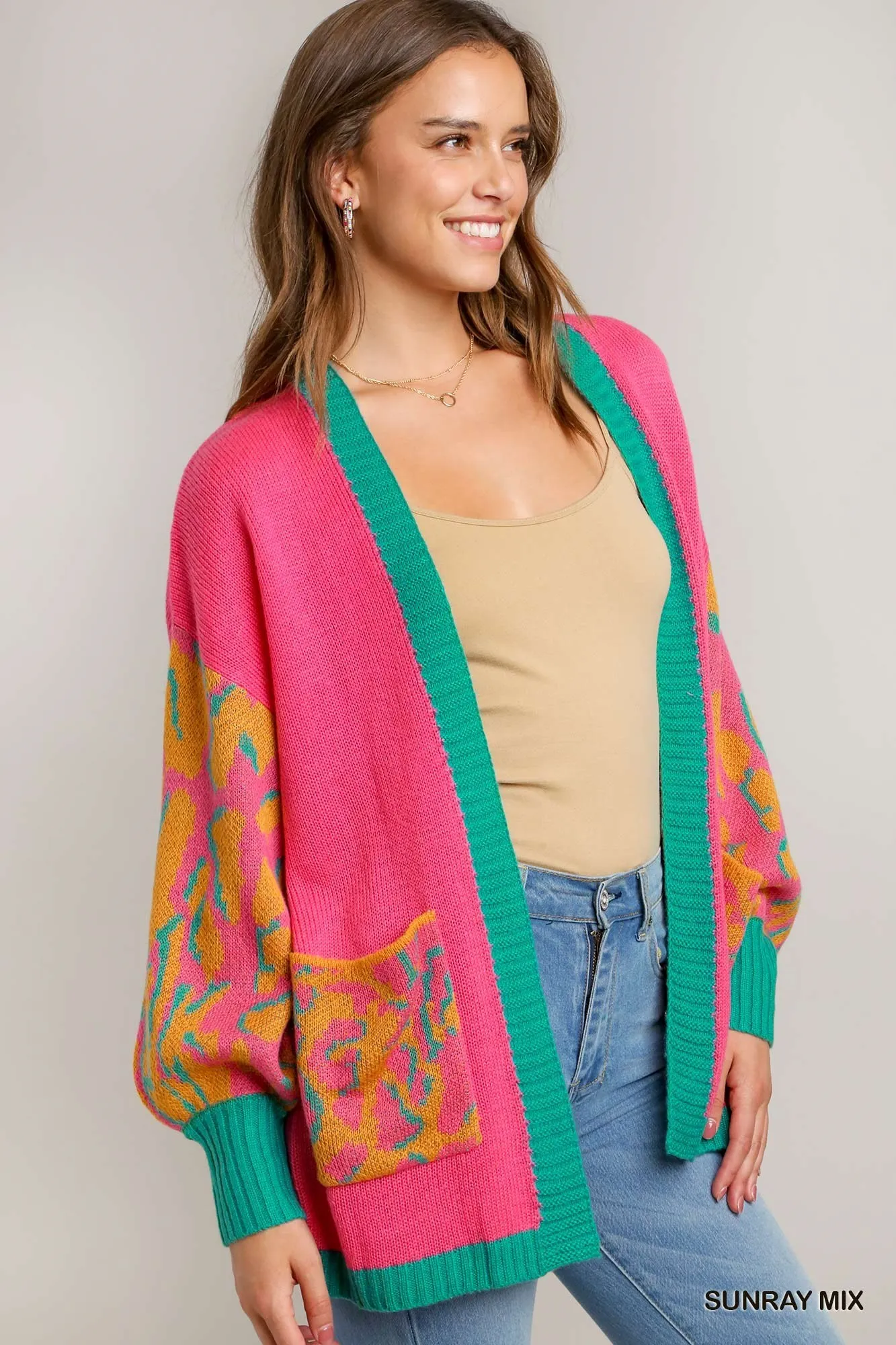Umgee Animal Print Open Front Sweater Cardigan - Image 2