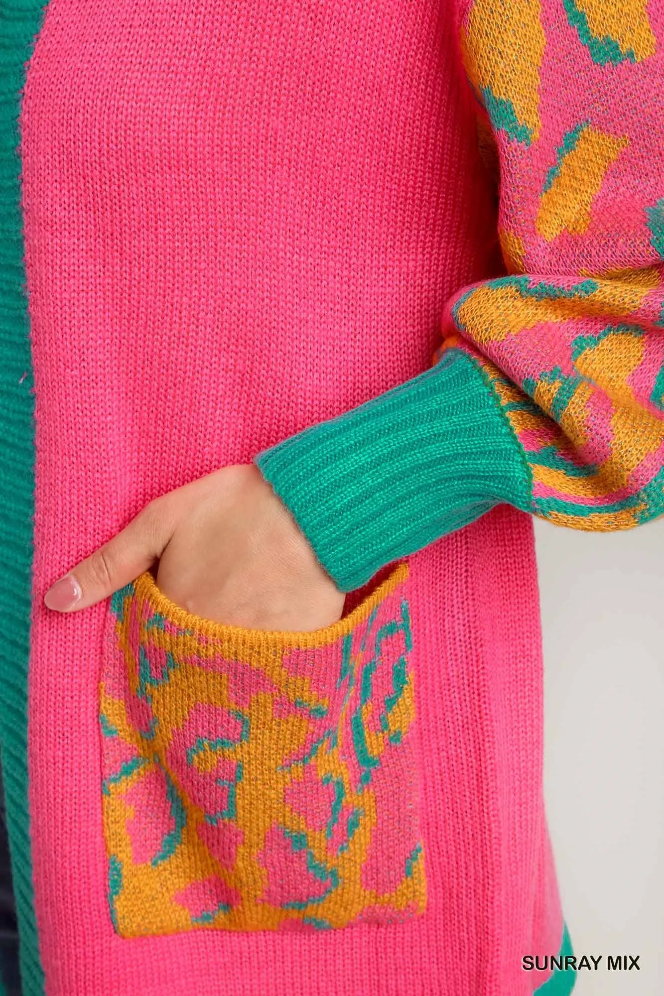 Umgee Animal Print Open Front Sweater Cardigan - Image 4
