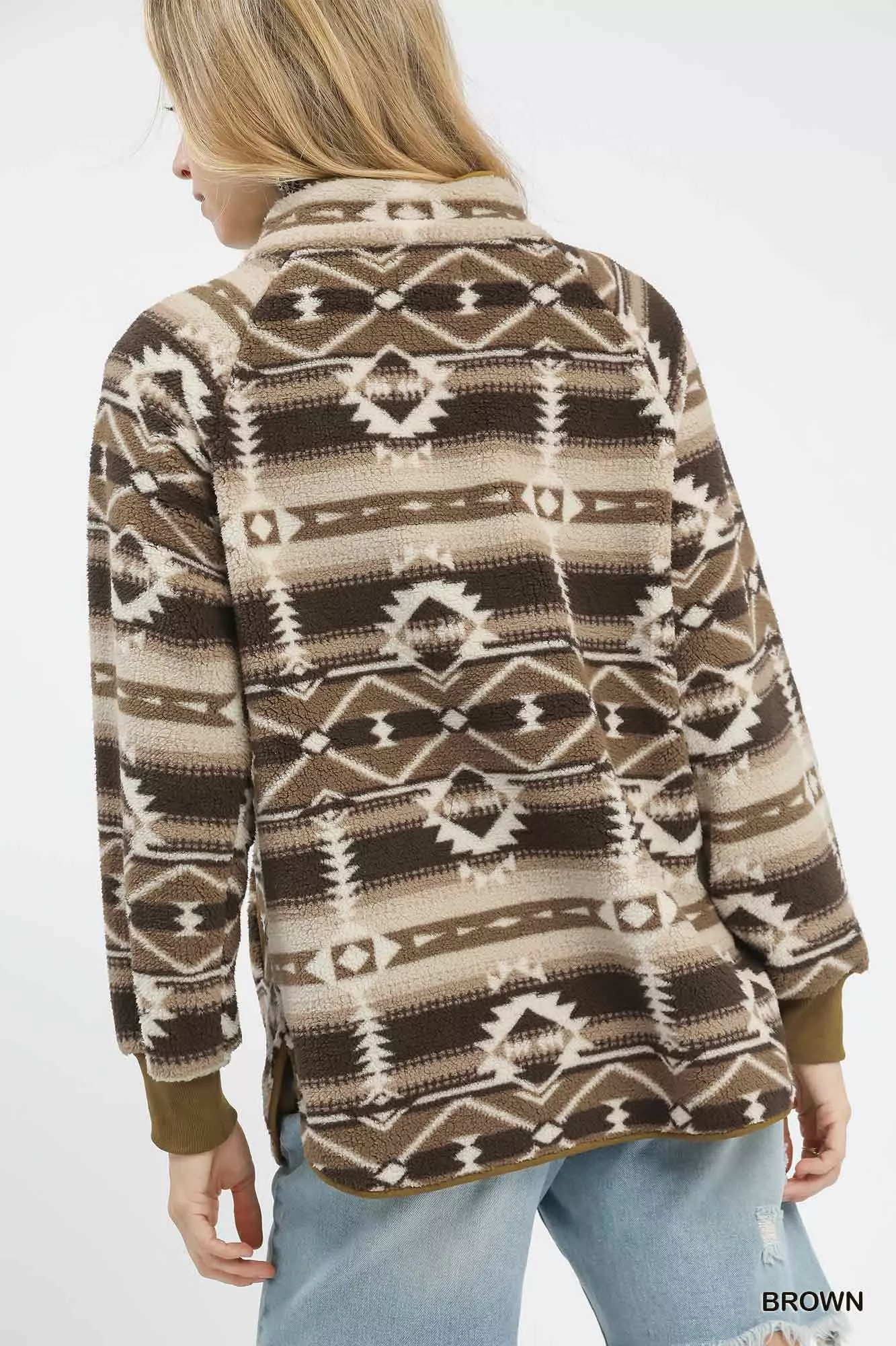 Umgee Aztec Print Sherpa Pullover - Image 4