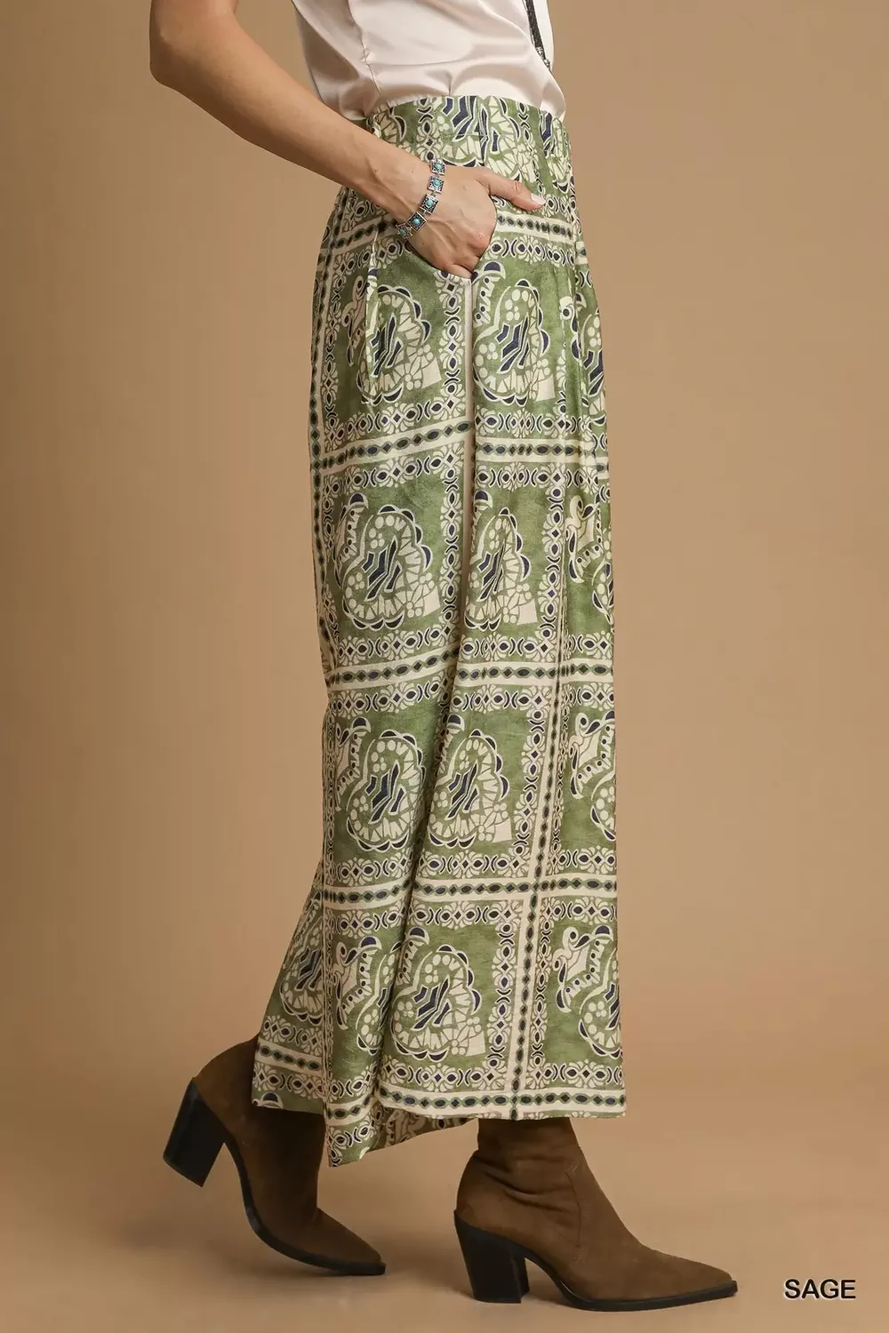 Umgee Bohemian Print Pants with Pockets - Image 3