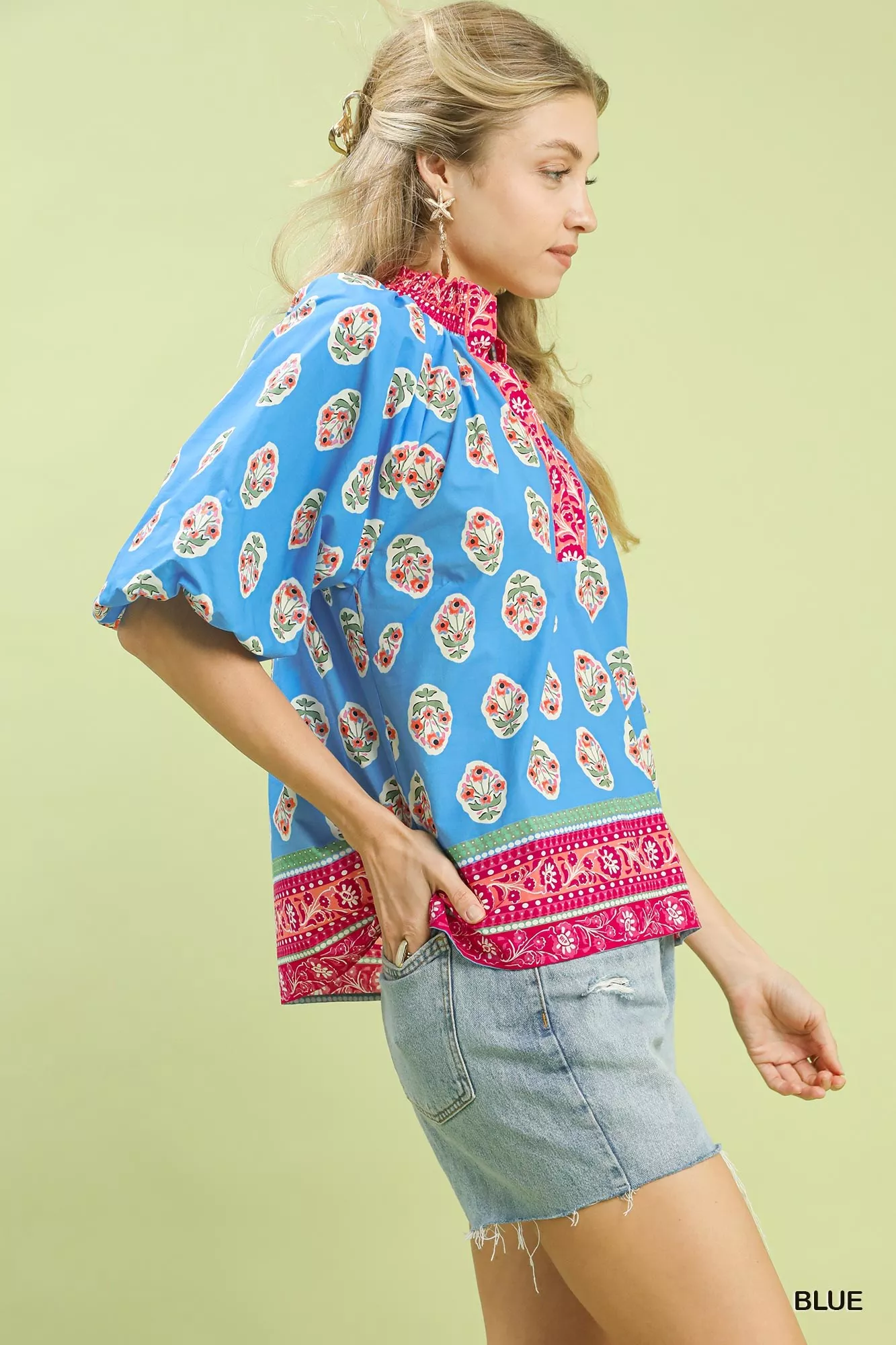 Umgee Boho Border Print Peasant Top - Image 4