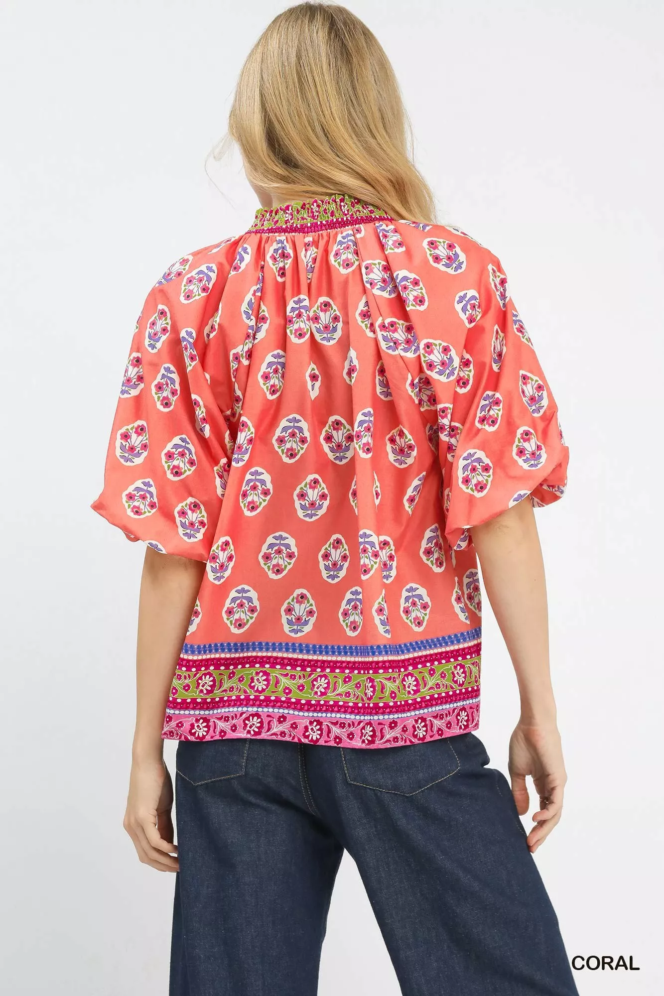 Umgee Boho Border Print Peasant Top - Image 4