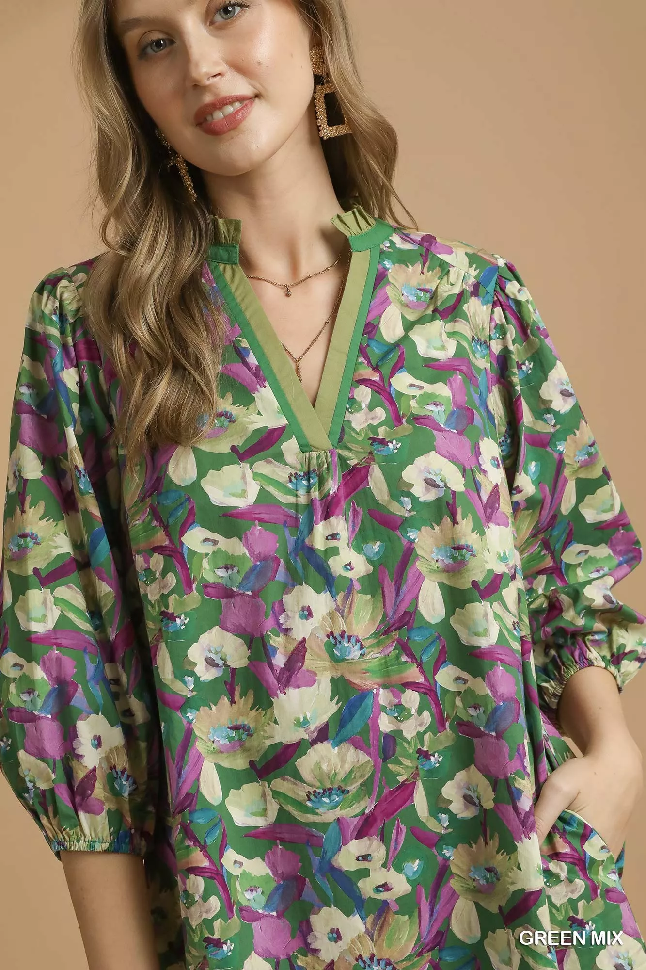 Umgee Boho Floral Balloon Sleeve Mini Dress - Image 5