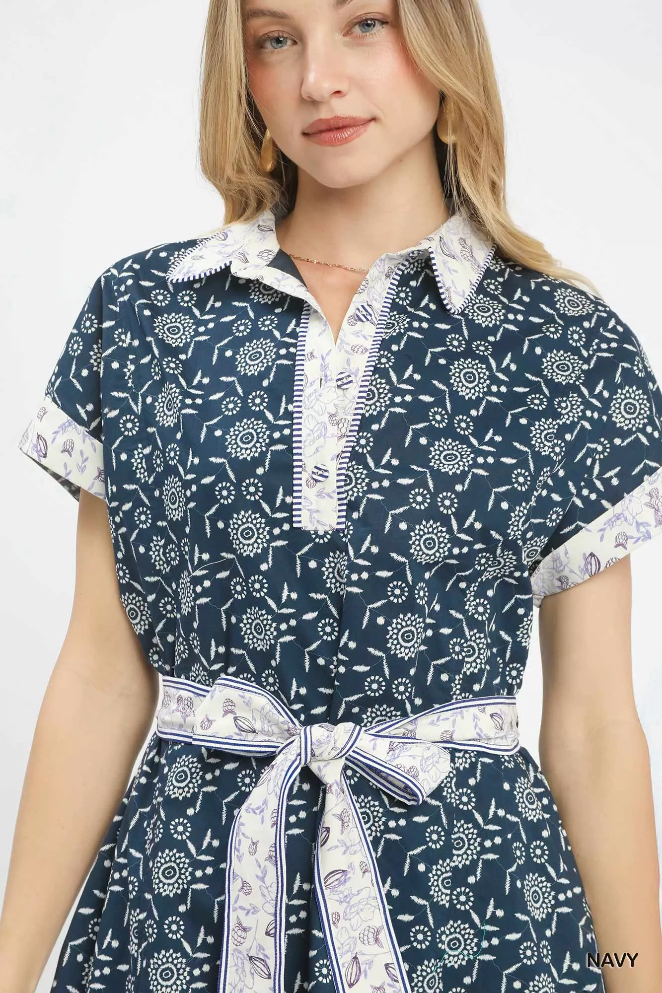 Umgee Border Print Belted Shirt Dress - Image 7