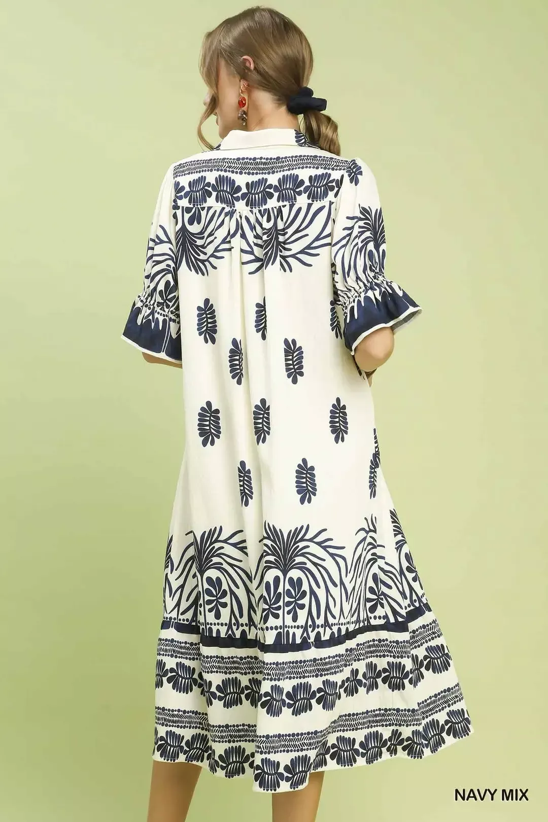 Umgee Border Print Midi Dress with Puff Sleeves - Image 3