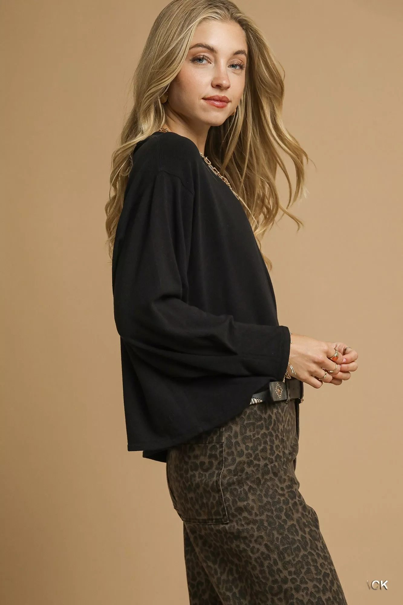 Umgee Brushed Fleeve Crewneck Top - Image 3