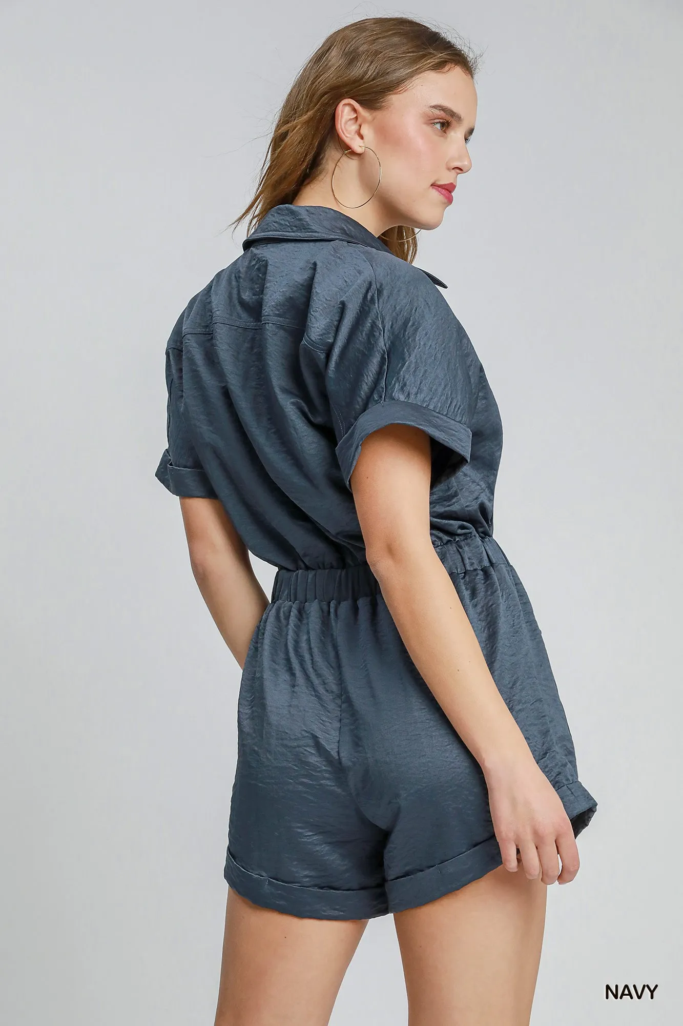 Umgee Button Down Charmeuse Romper - Image 3