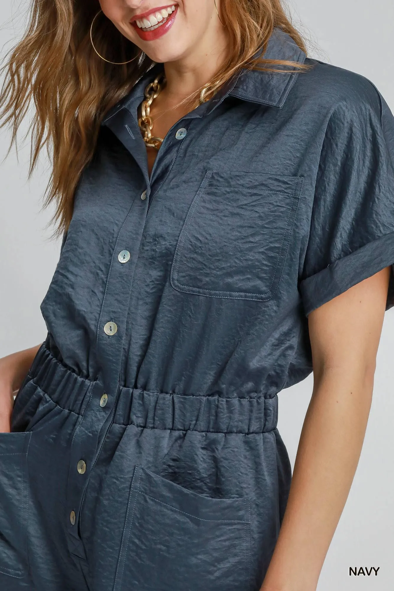 Umgee Button Down Charmeuse Romper - Image 5