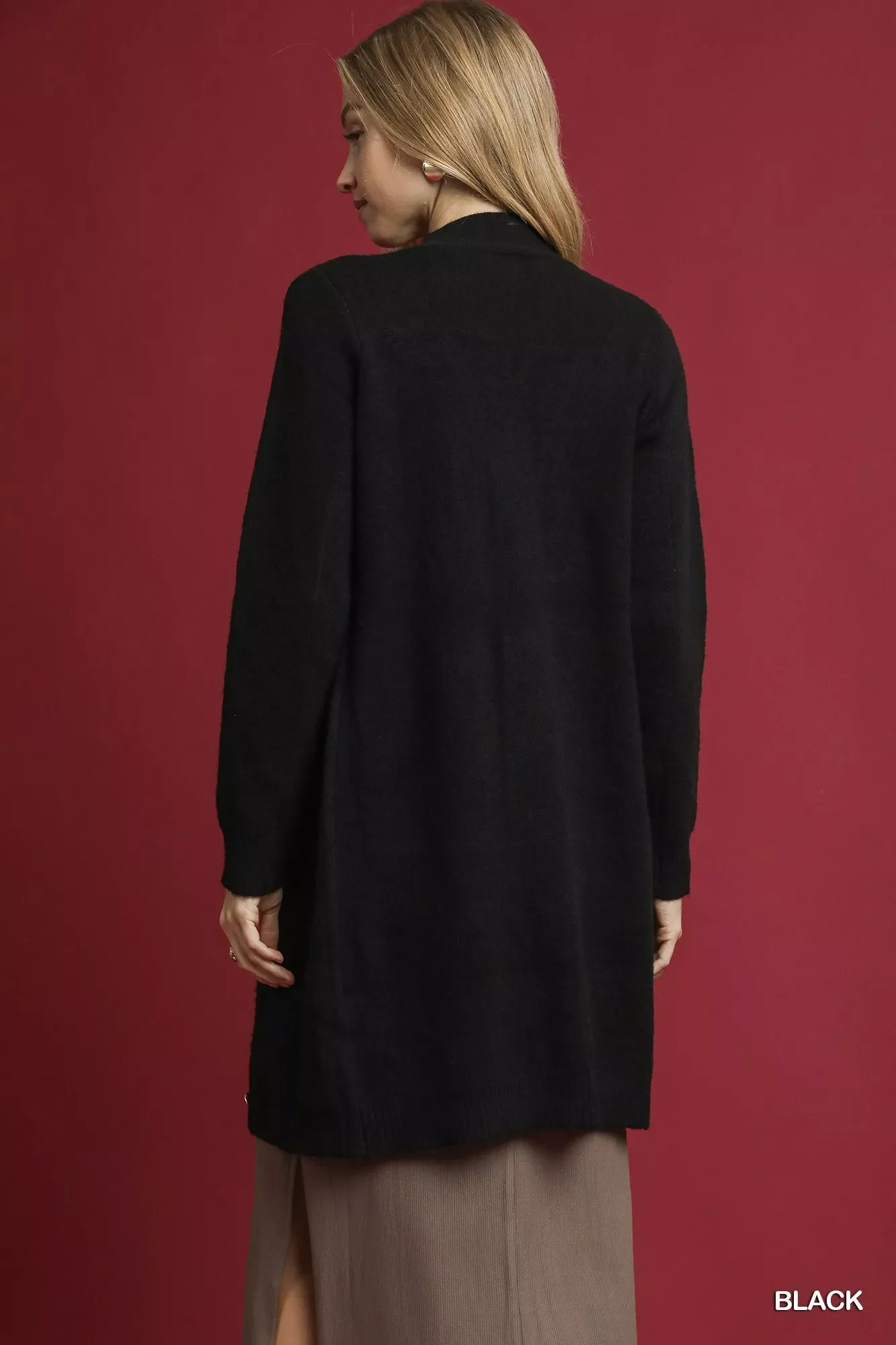 Umgee Button-Down Longline Sweater Cardigan with Front Pockets - Image 2