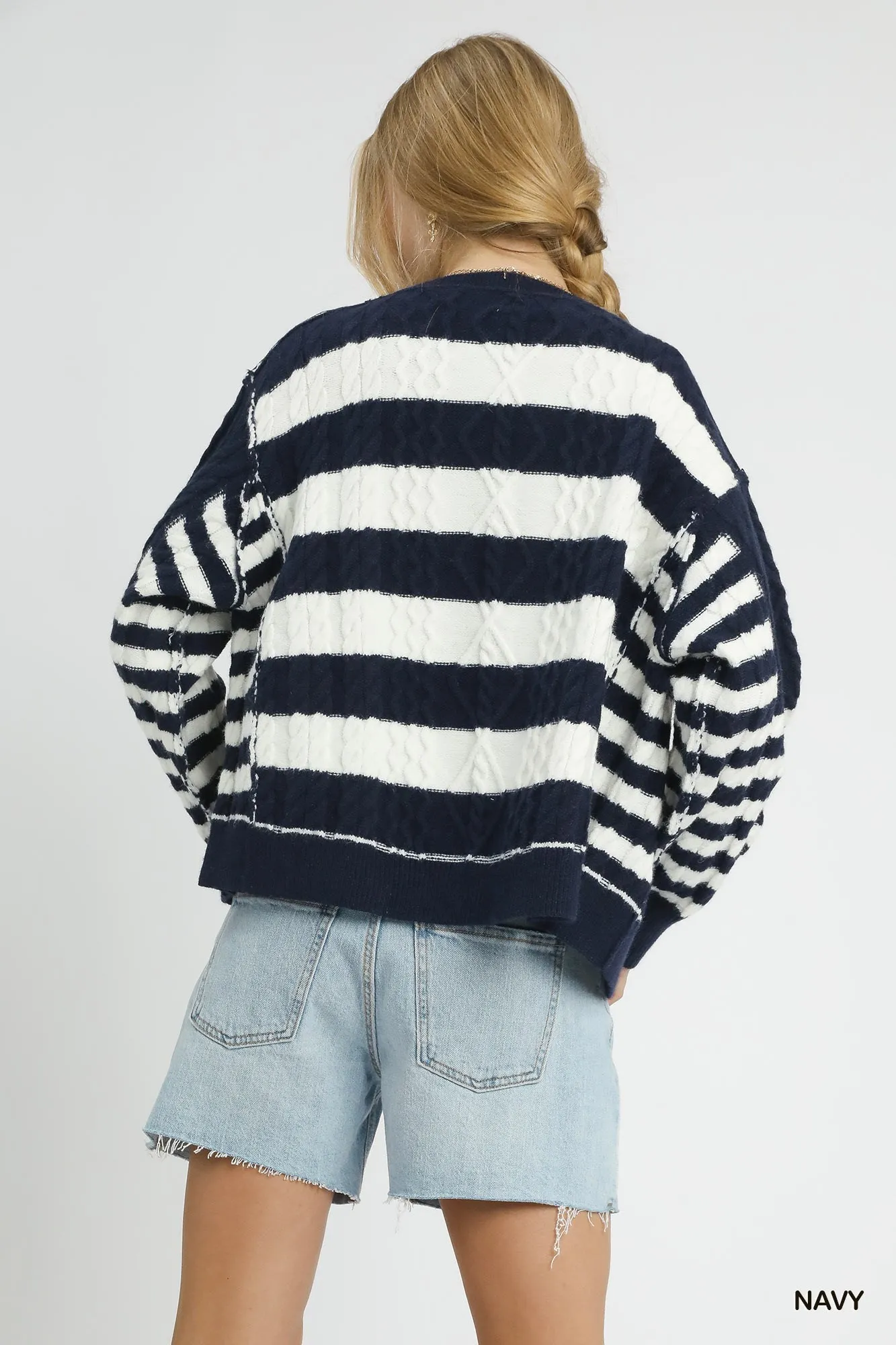 Umgee Cable-Knit Stripe Button-Up Cardigan - Image 2