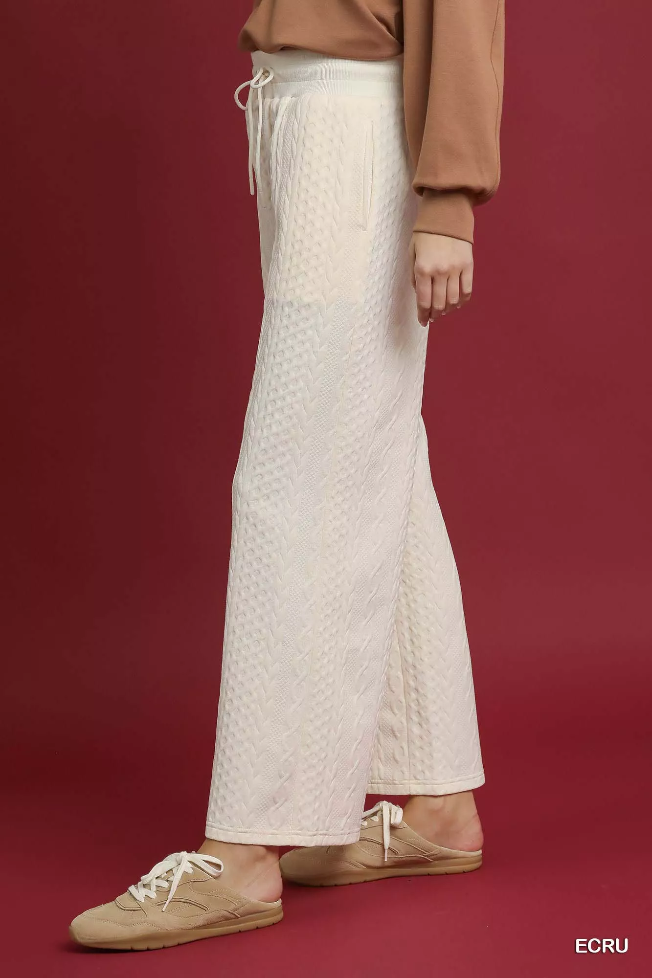 Umgee Cable Knit Textured Wide Leg Pants - Image 2