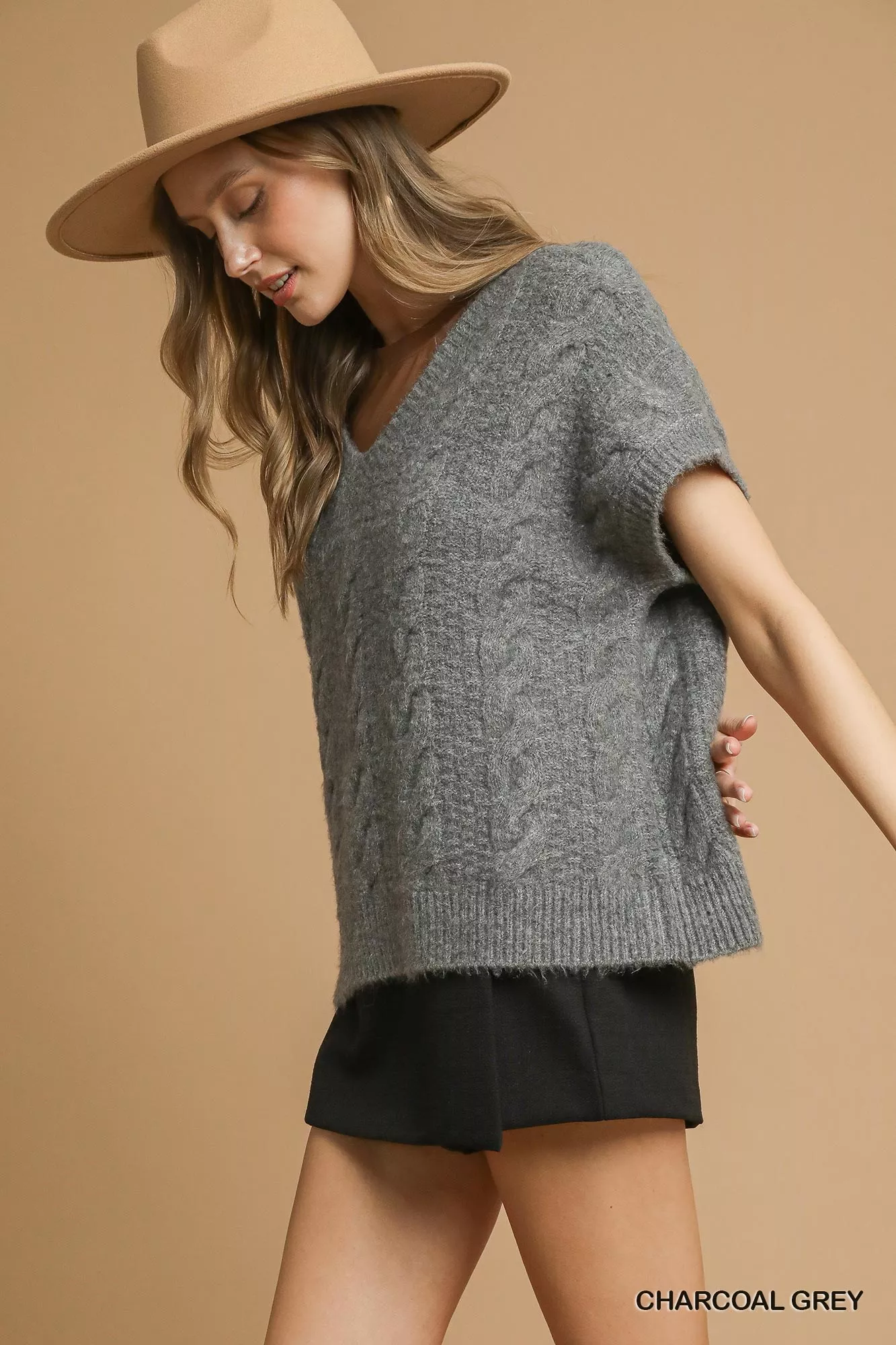 Umgee Cable-Knit V-Neck Sweater - Image 2