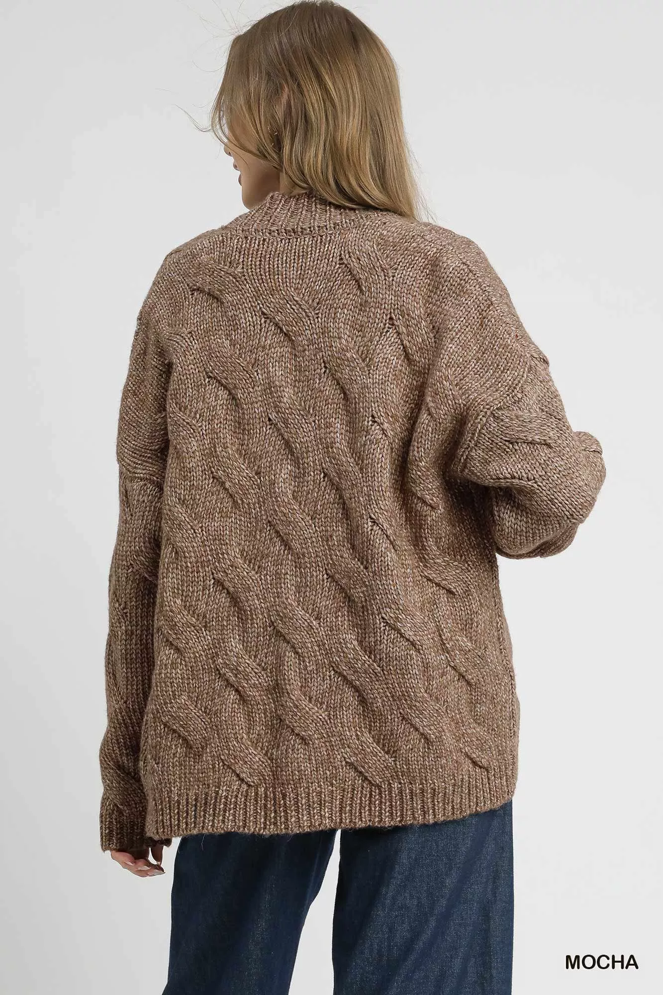 Umgee Chunky Cable Knit Open Front Cardigan - Image 3