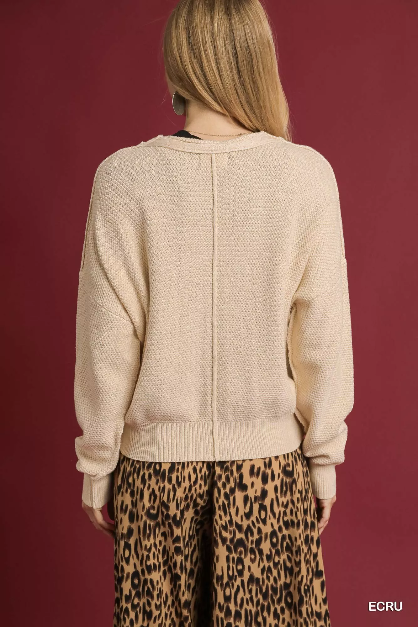Umgee Chunky Cable Knit V-Neck Button-Up Cardigan - Image 2