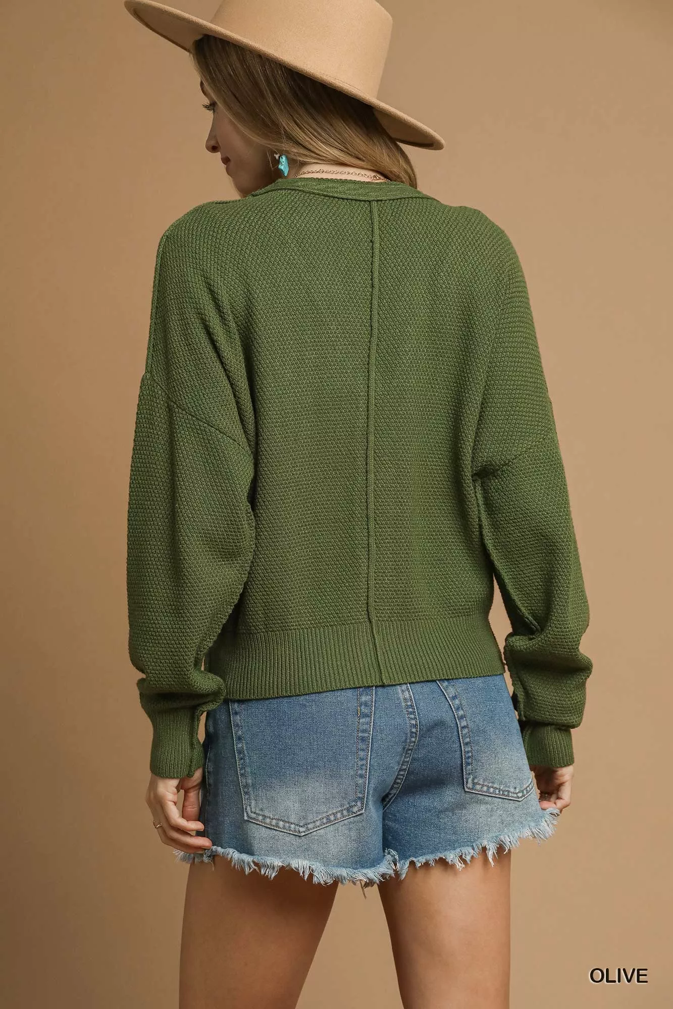 Umgee Chunky Cable Knit V-Neck Button-Up Cardigan - Image 3