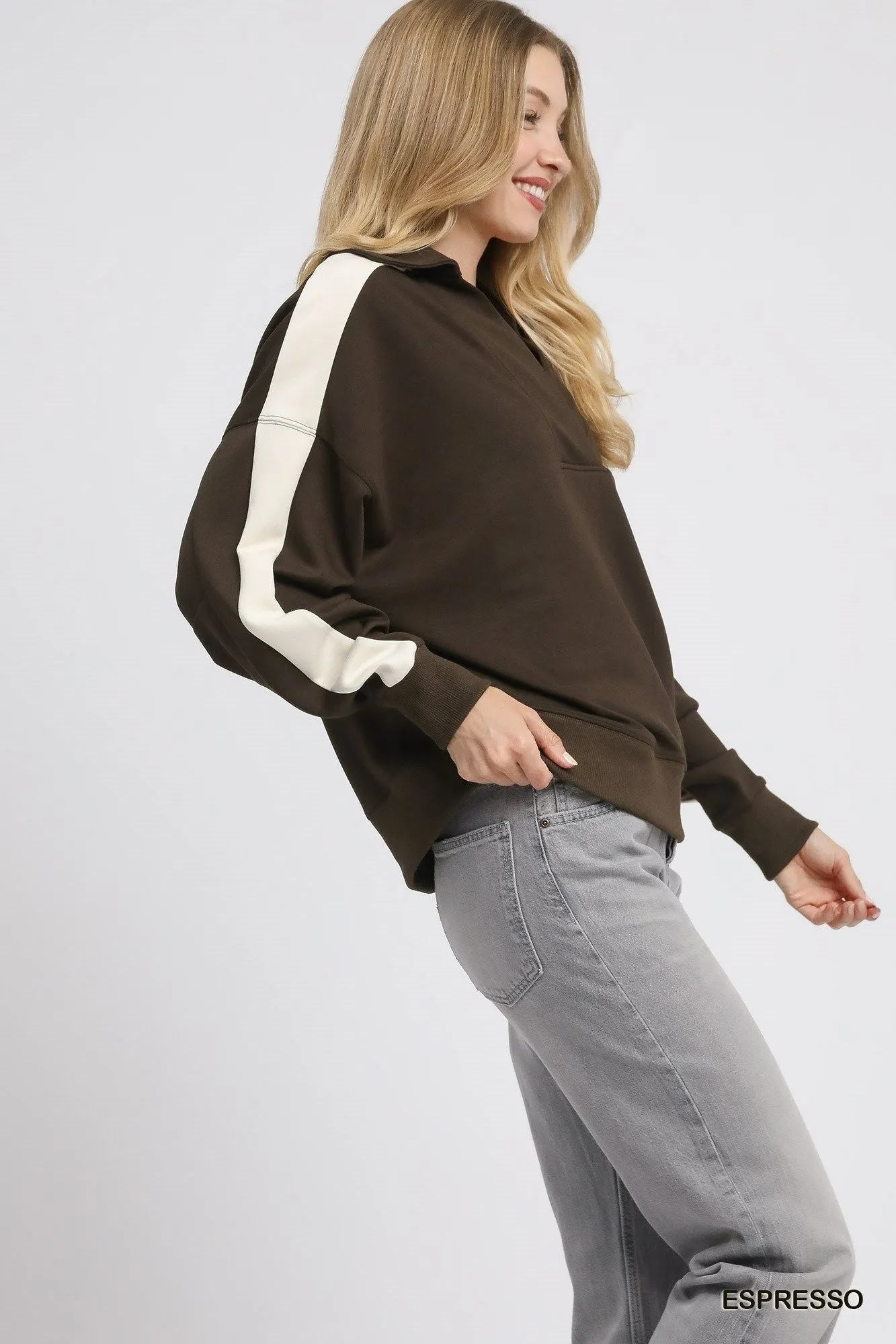 Umgee Color Block Polo Sweatshirt - Image 2