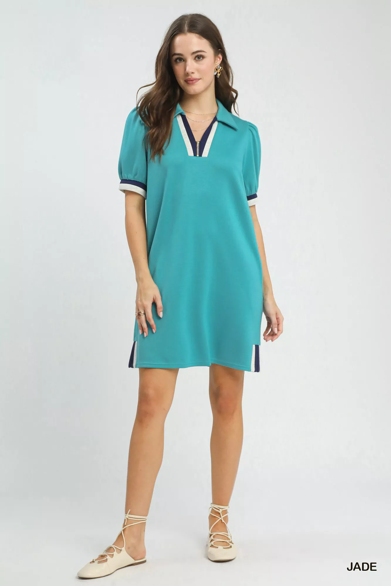 Umgee Color Block Zip Front Shift Dress - Image 5