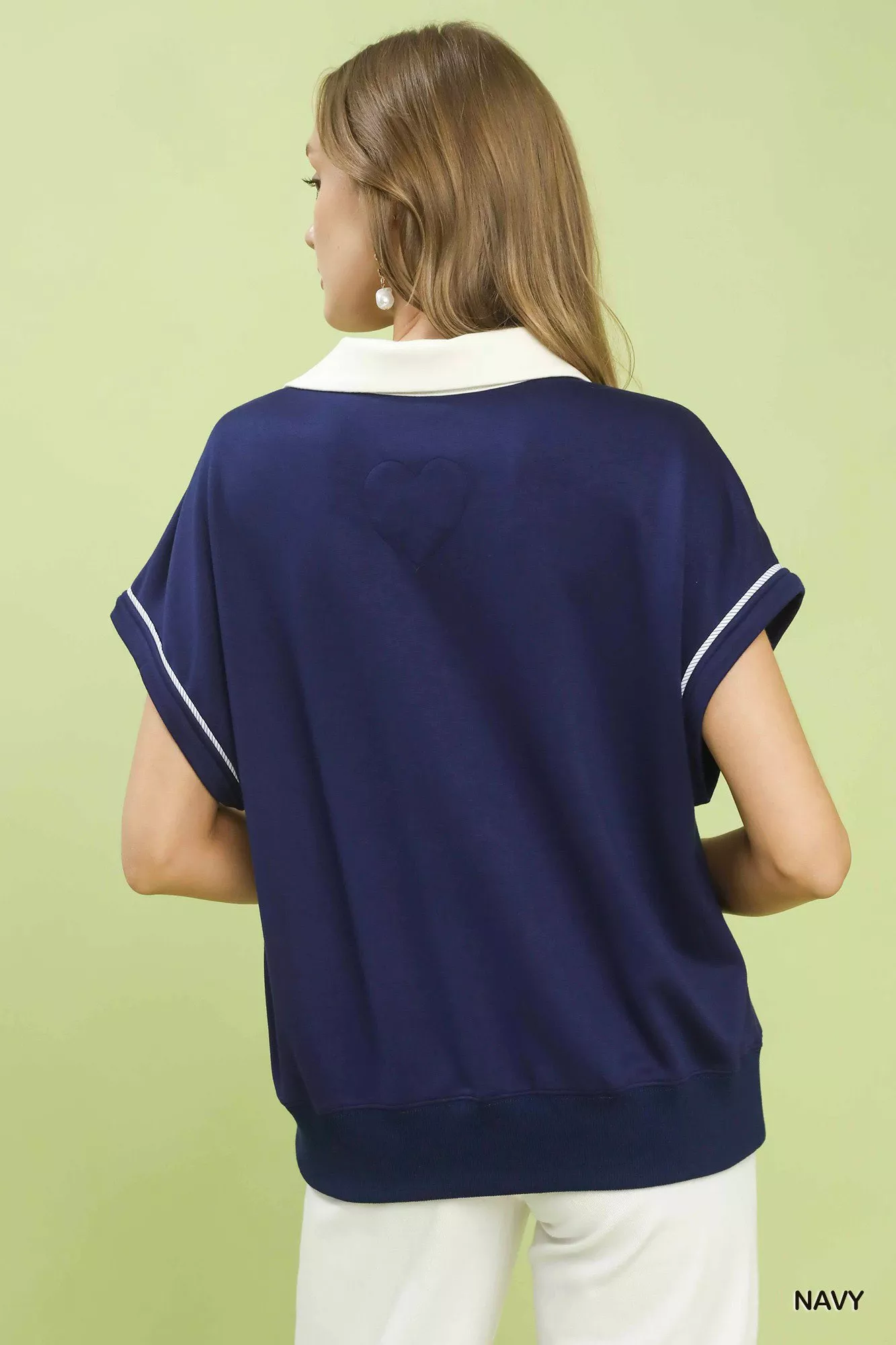 Umgee Contrast Collar Soft Knit Polo Top - Image 3