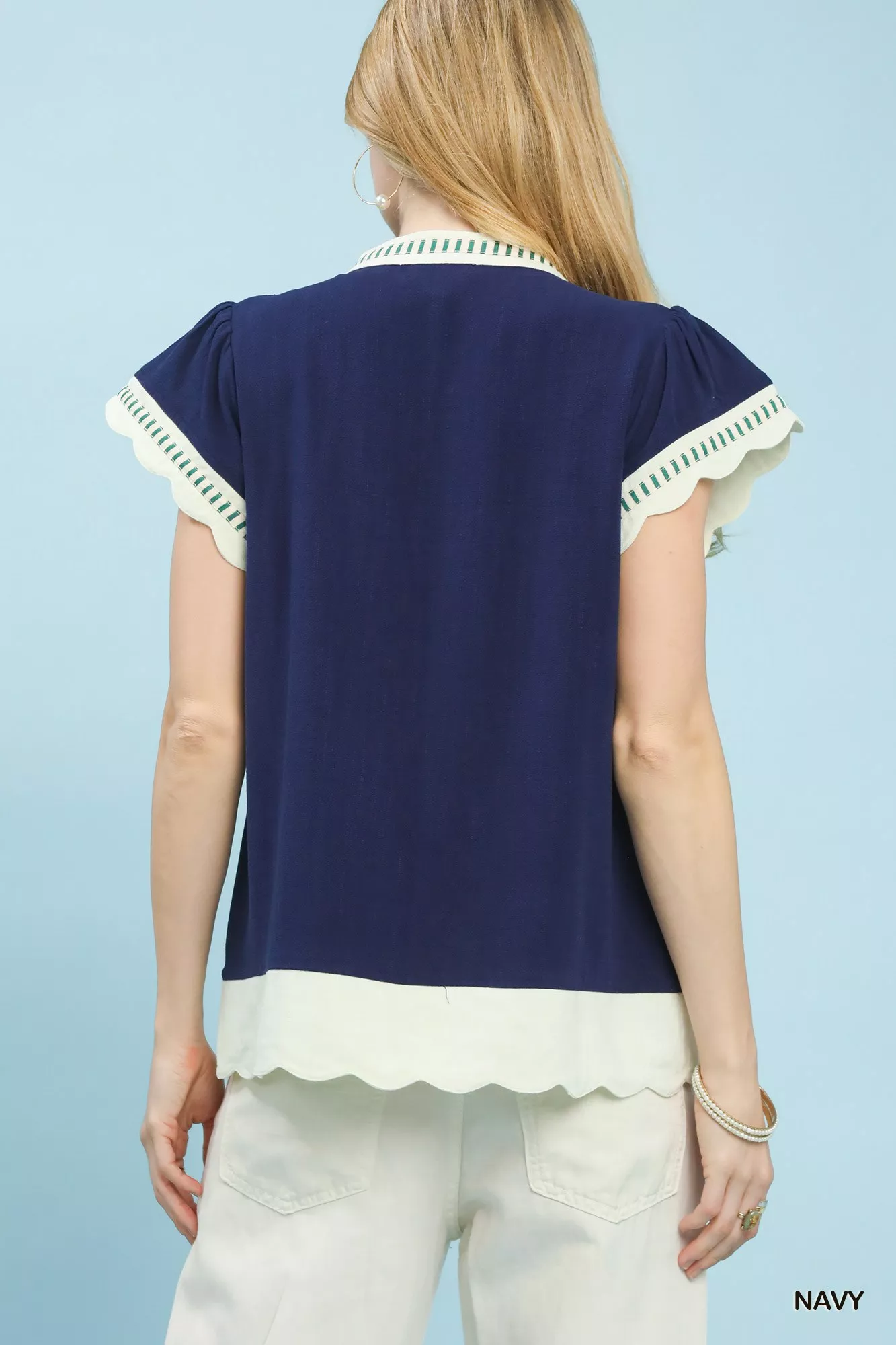 Umgee Contrast Scallop Trim Top - Image 4