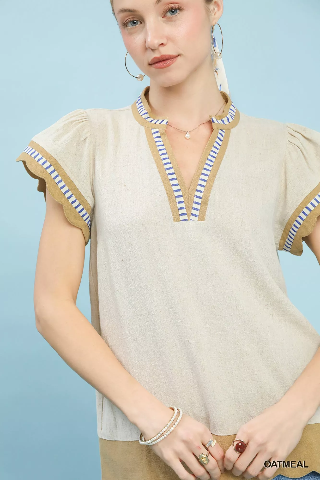 Umgee Contrast Scallop Trim Top - Image 5