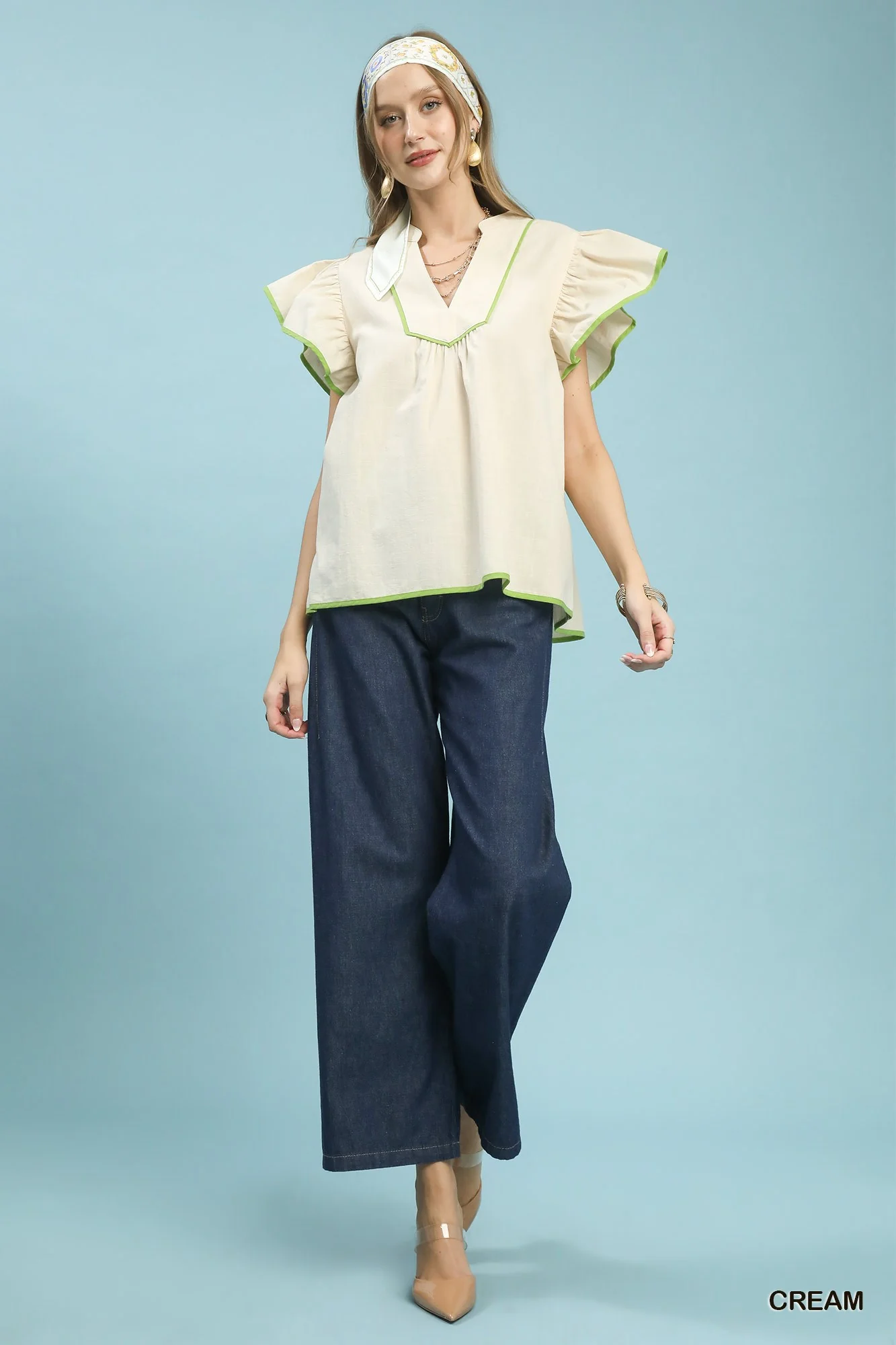 Umgee Contrast Trim Babydoll Blouse - Image 4