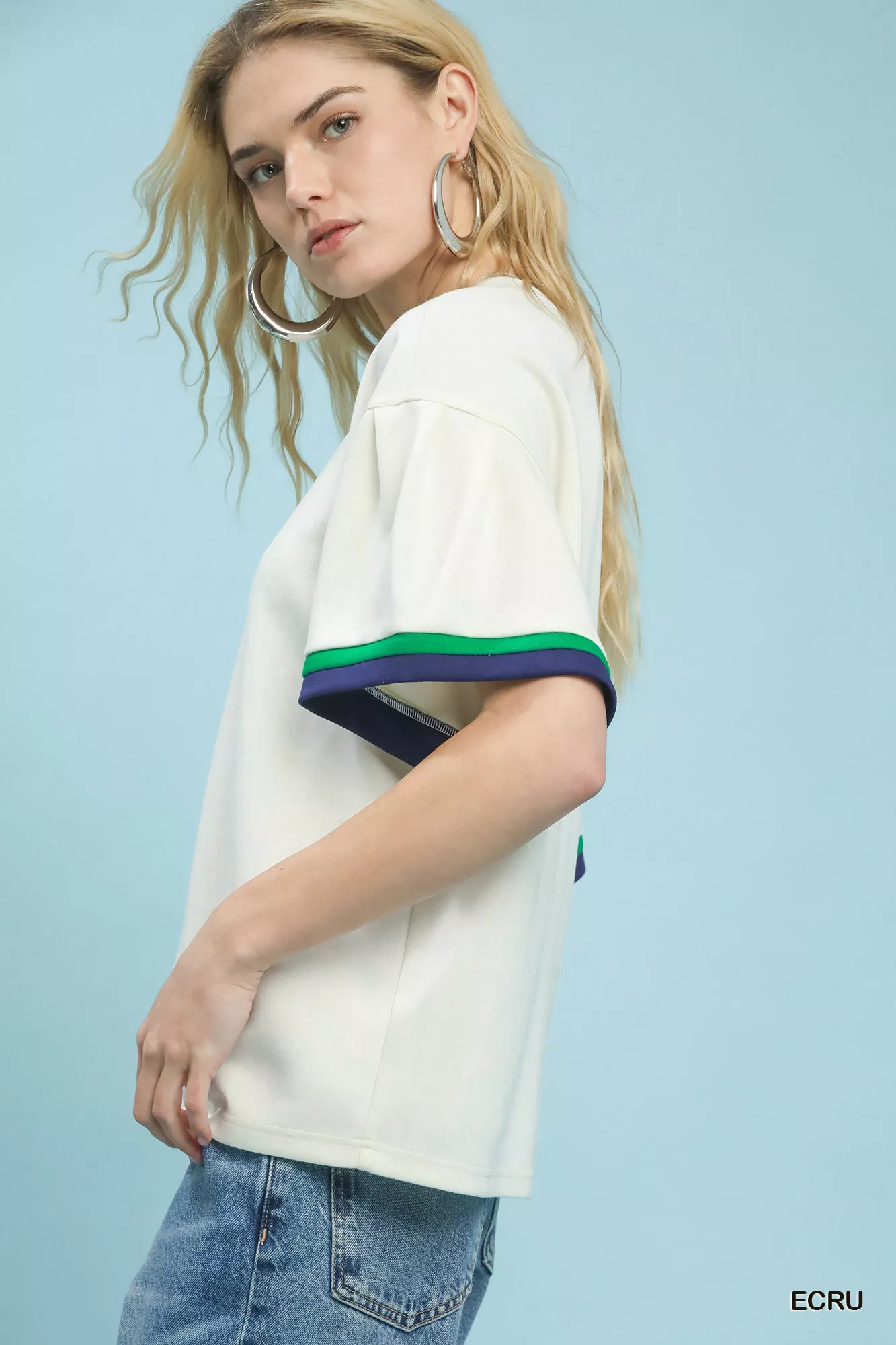 Umgee Contrast Trim Bell Sleeve Top - Image 2
