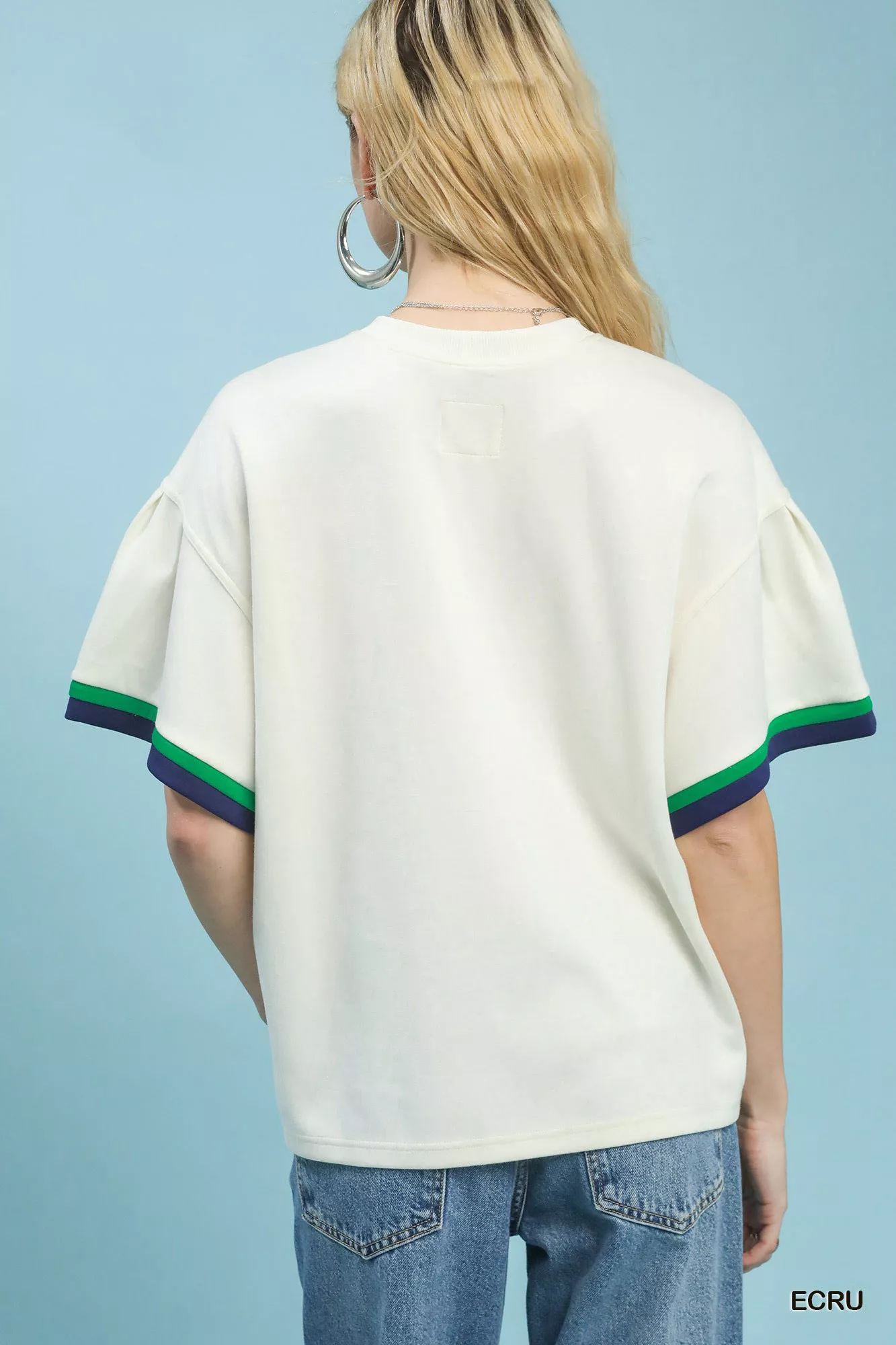 Umgee Contrast Trim Bell Sleeve Top - Image 3